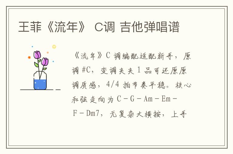 王菲《流年》 C调 吉他弹唱谱