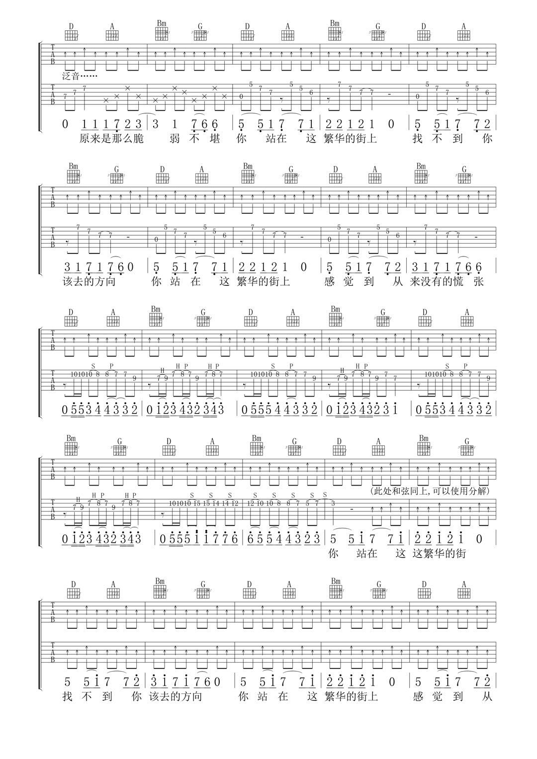 许巍 《那一年》吉他谱