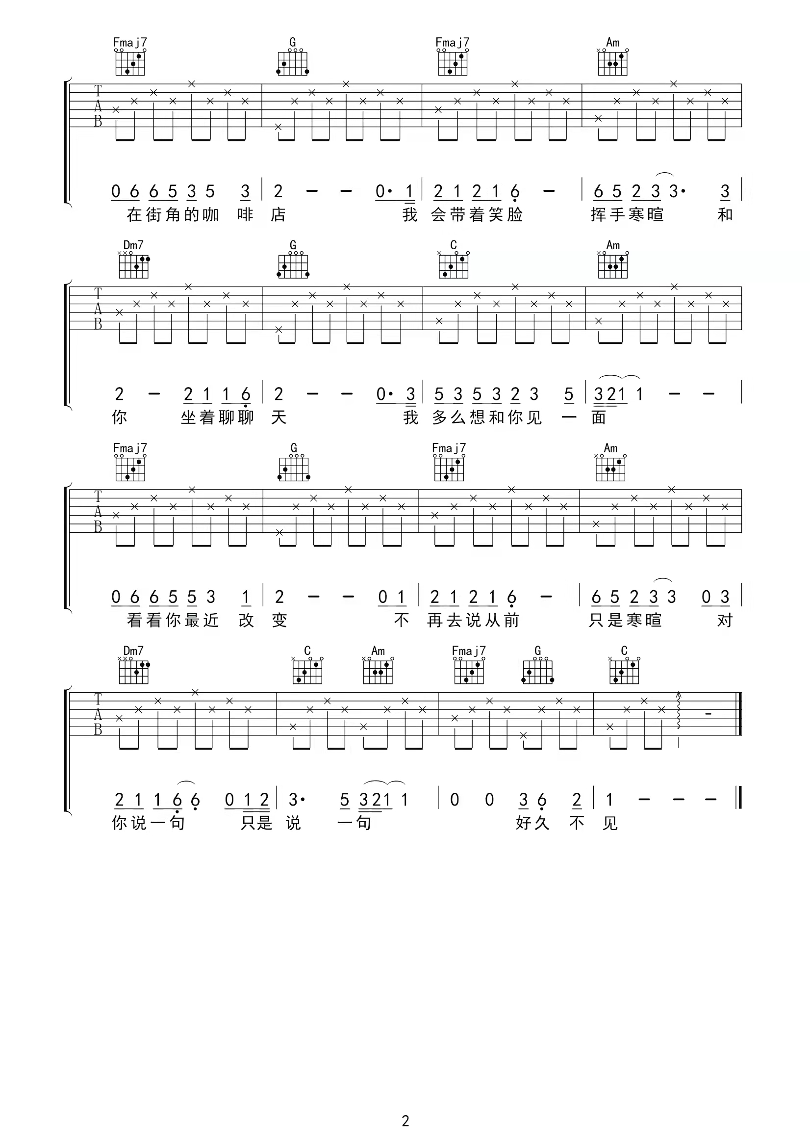 陈奕迅《好久不见》吉他谱 C调