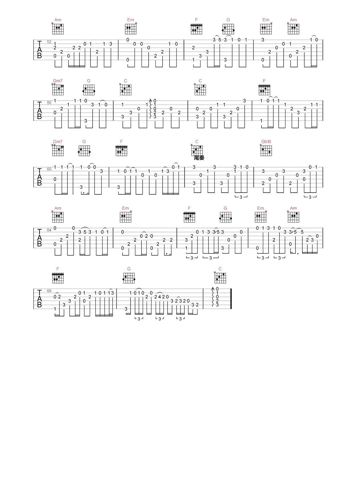 刘若英《后来》吉他独奏谱 C调