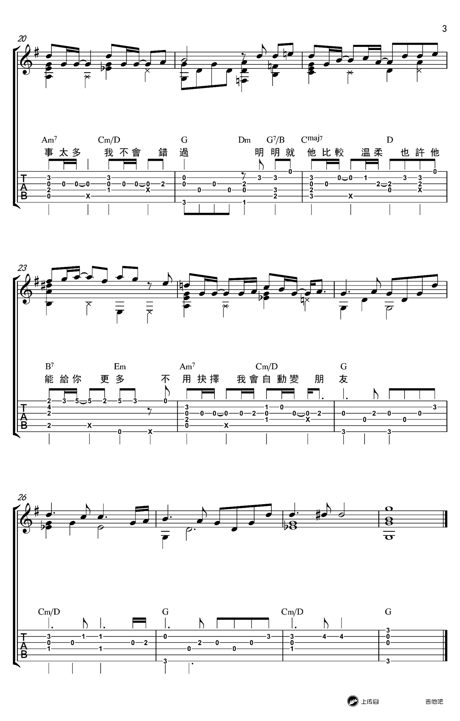 《明明就》吉他独奏谱-周杰伦