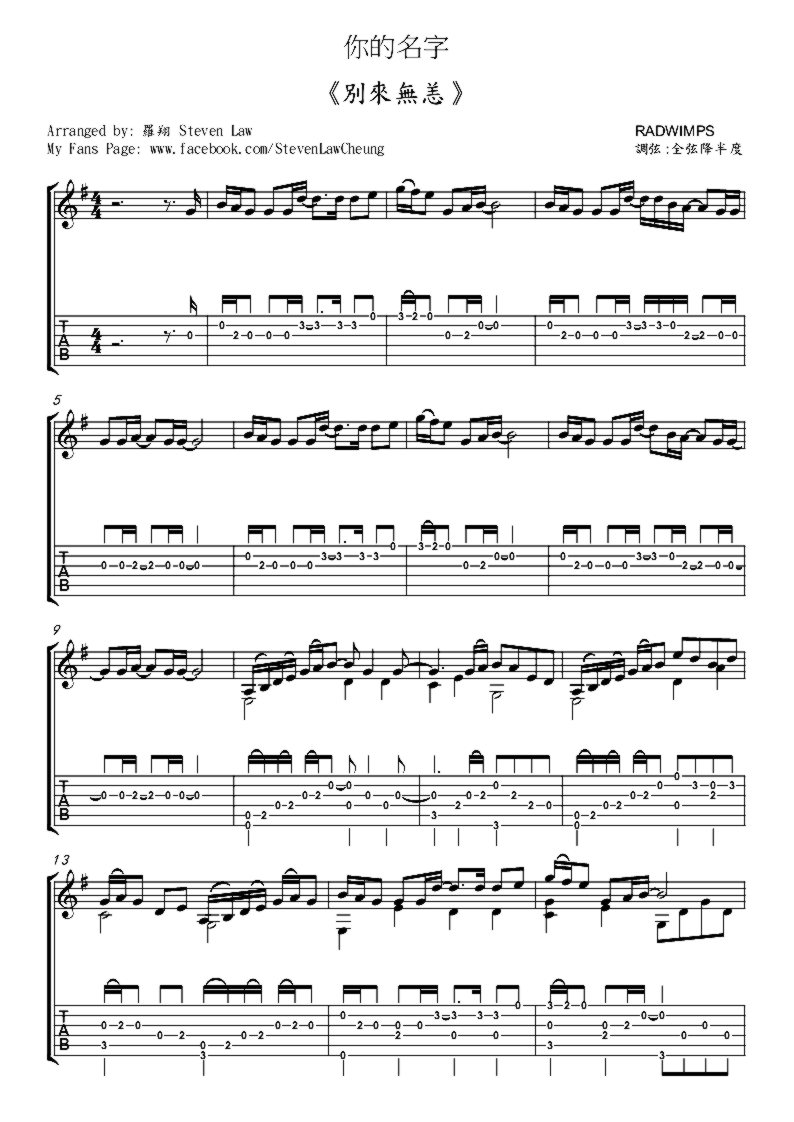《别来无恙》吉他独奏谱-RAD