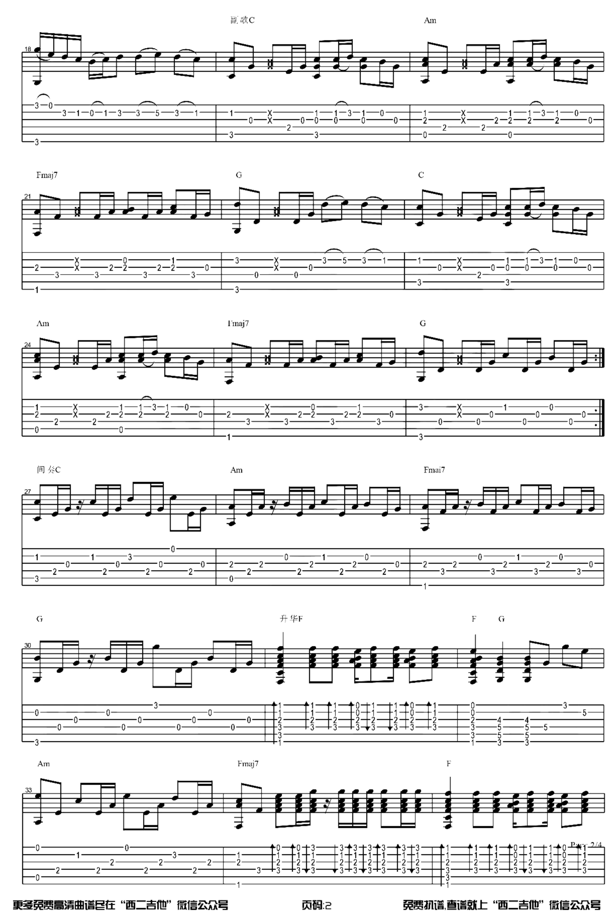 《喜欢你》吉他独奏谱-黄家驹