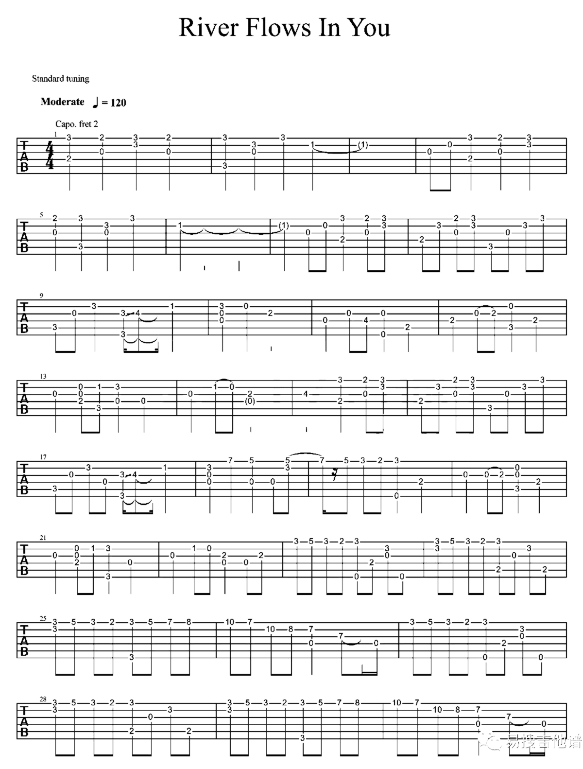 《River Flows In You》吉他独奏谱-郑成河