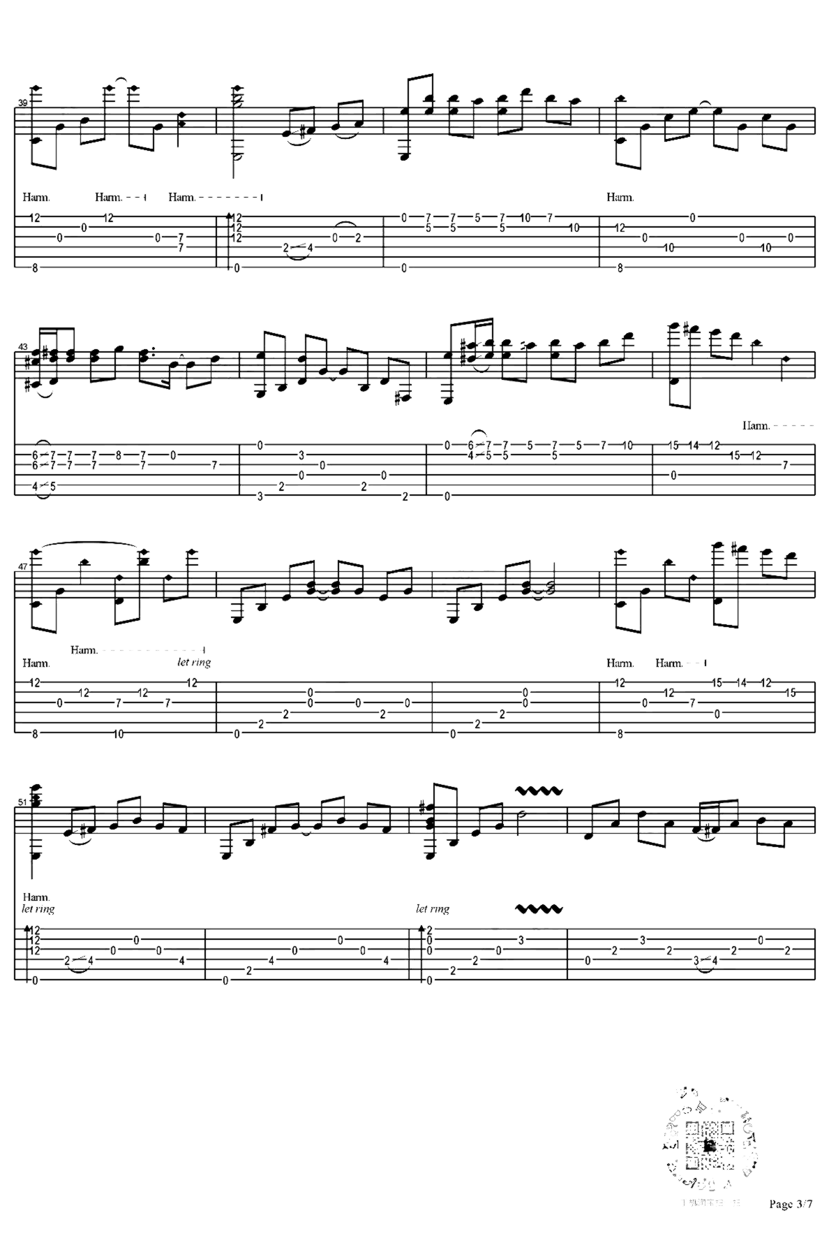 《凉凉》吉他独奏谱-谭旋