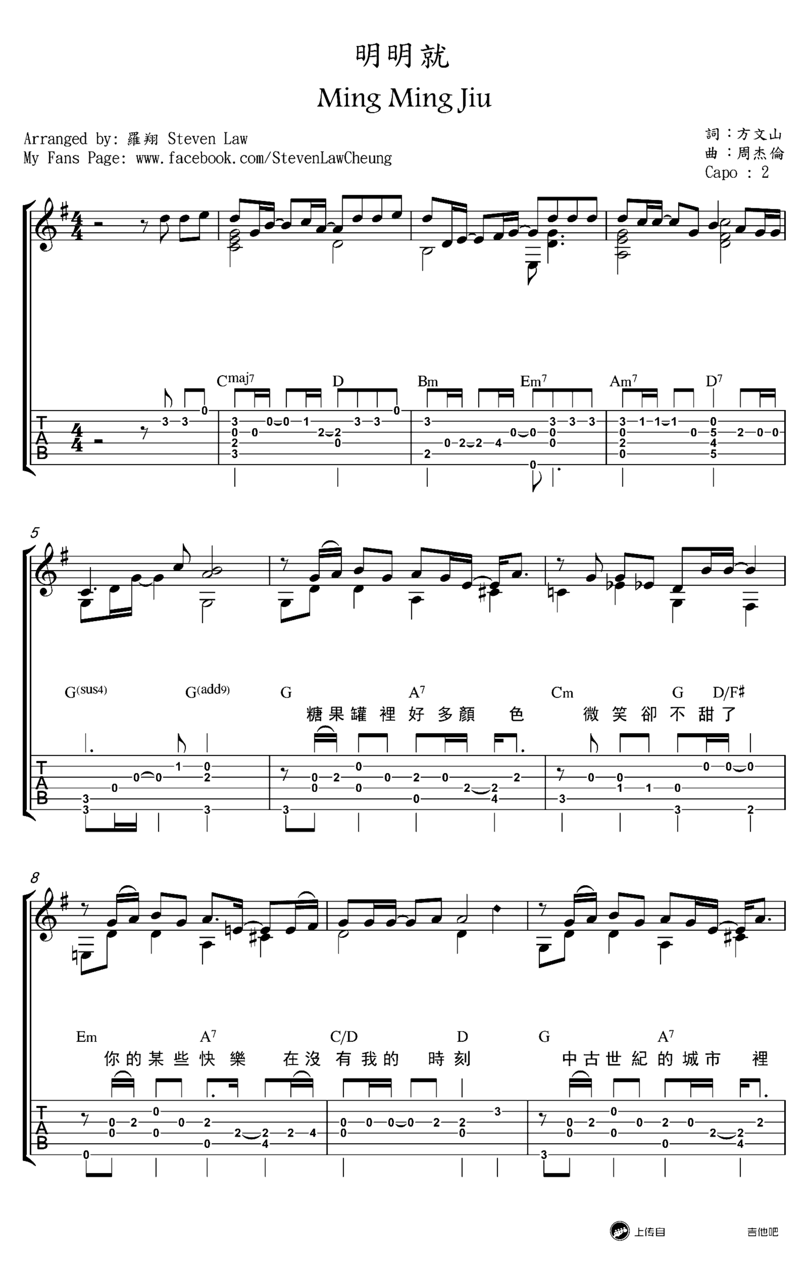 《明明就》吉他独奏谱-周杰伦