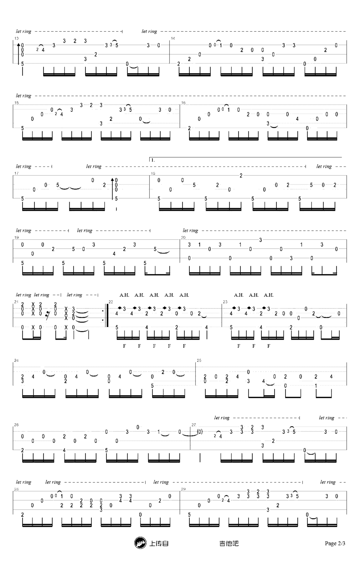 《一直很安静》吉他独奏谱-方文山,蔡如岳