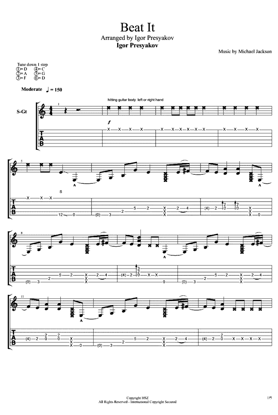 《Beat it》吉他独奏谱-Michael