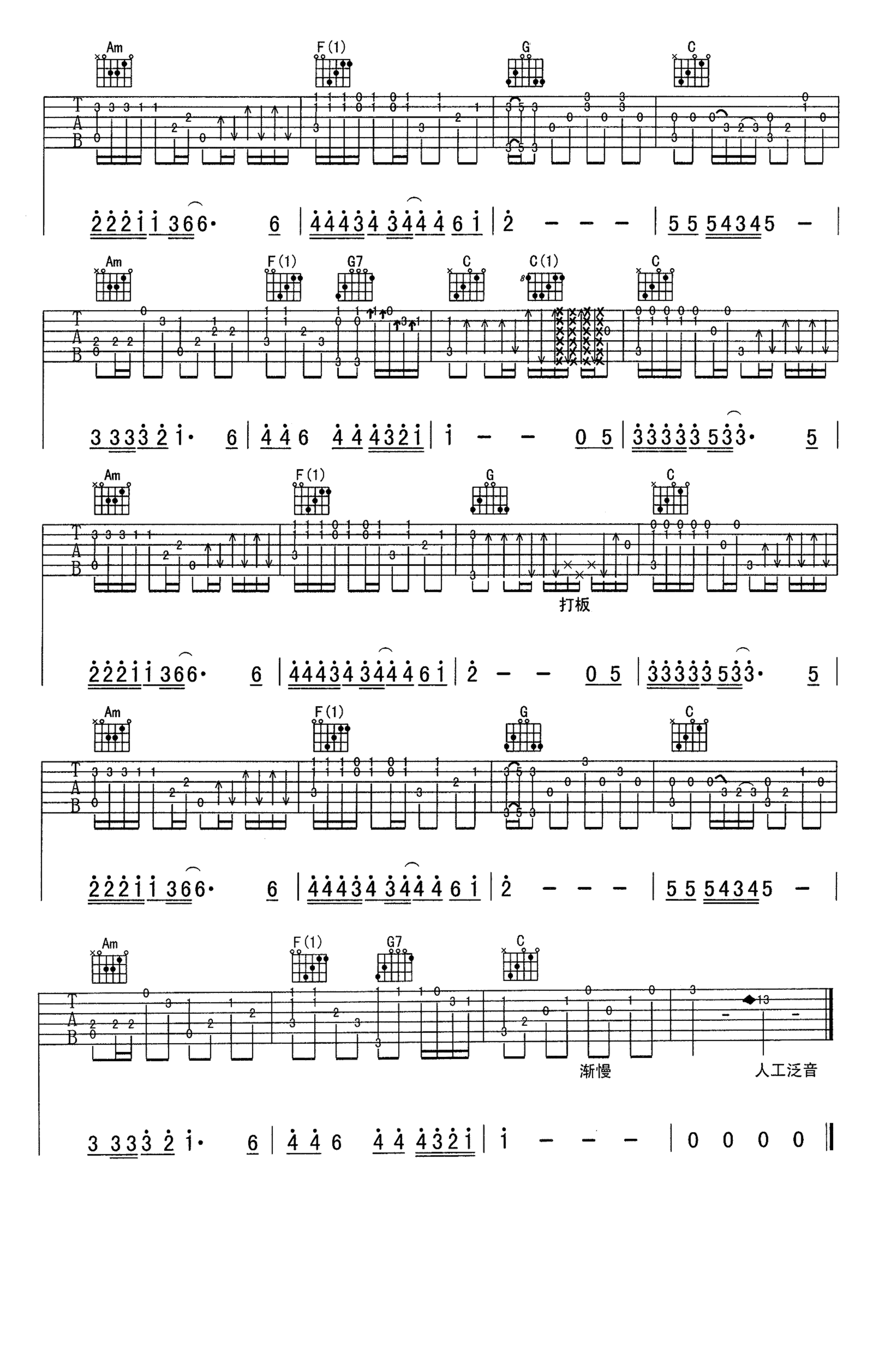 《你知道我在等你吗》吉他独奏谱-迪克牛仔,张洪