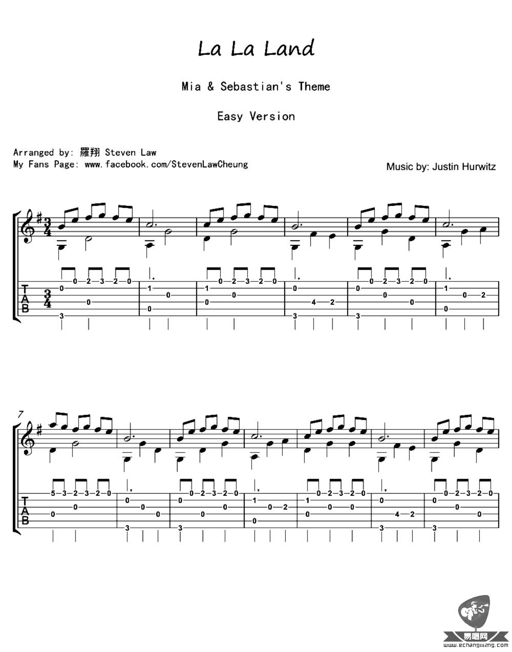 《Mia & Sebastian's Theme》吉他独奏谱-未知