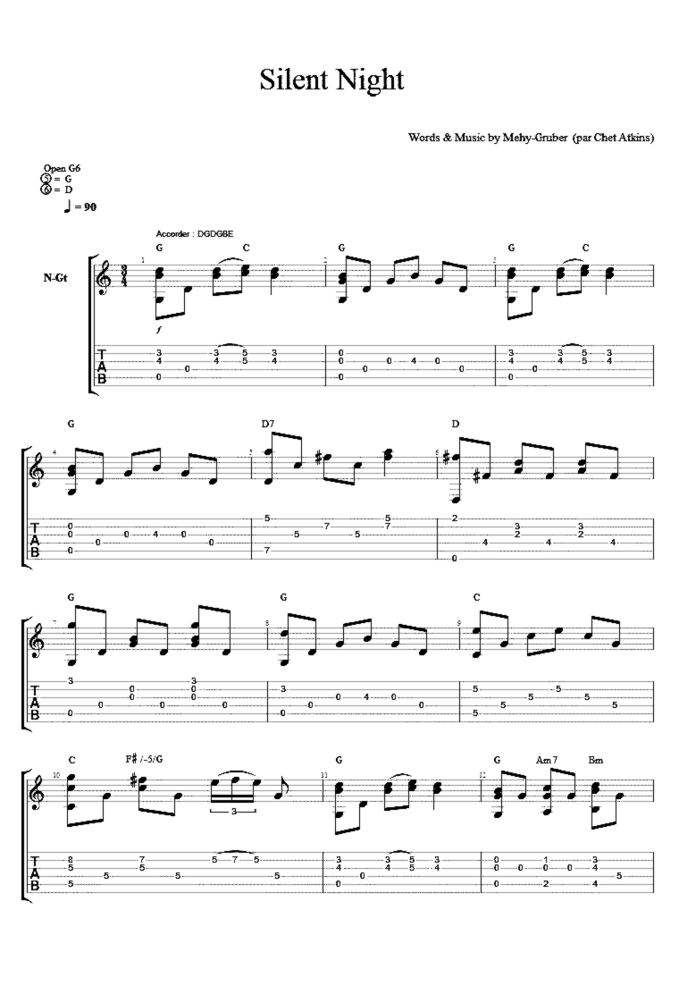 《Silent night》吉他独奏谱-佚名