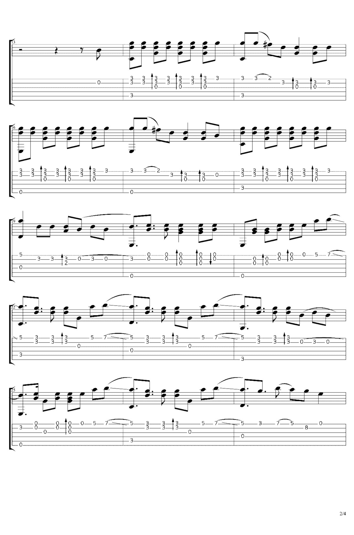 《未闻花名》吉他独奏谱-佚名