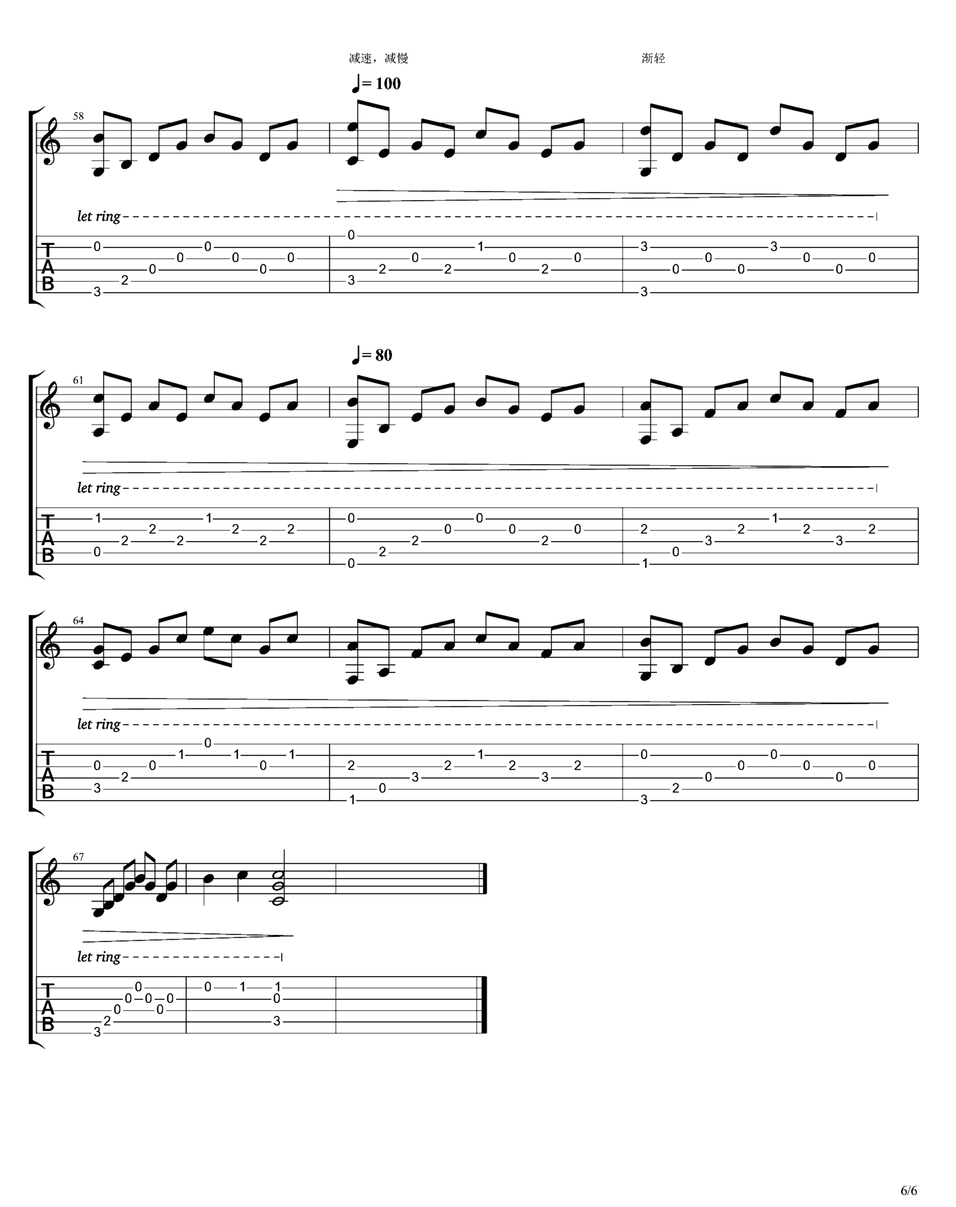 《卡农》吉他独奏谱-佚名