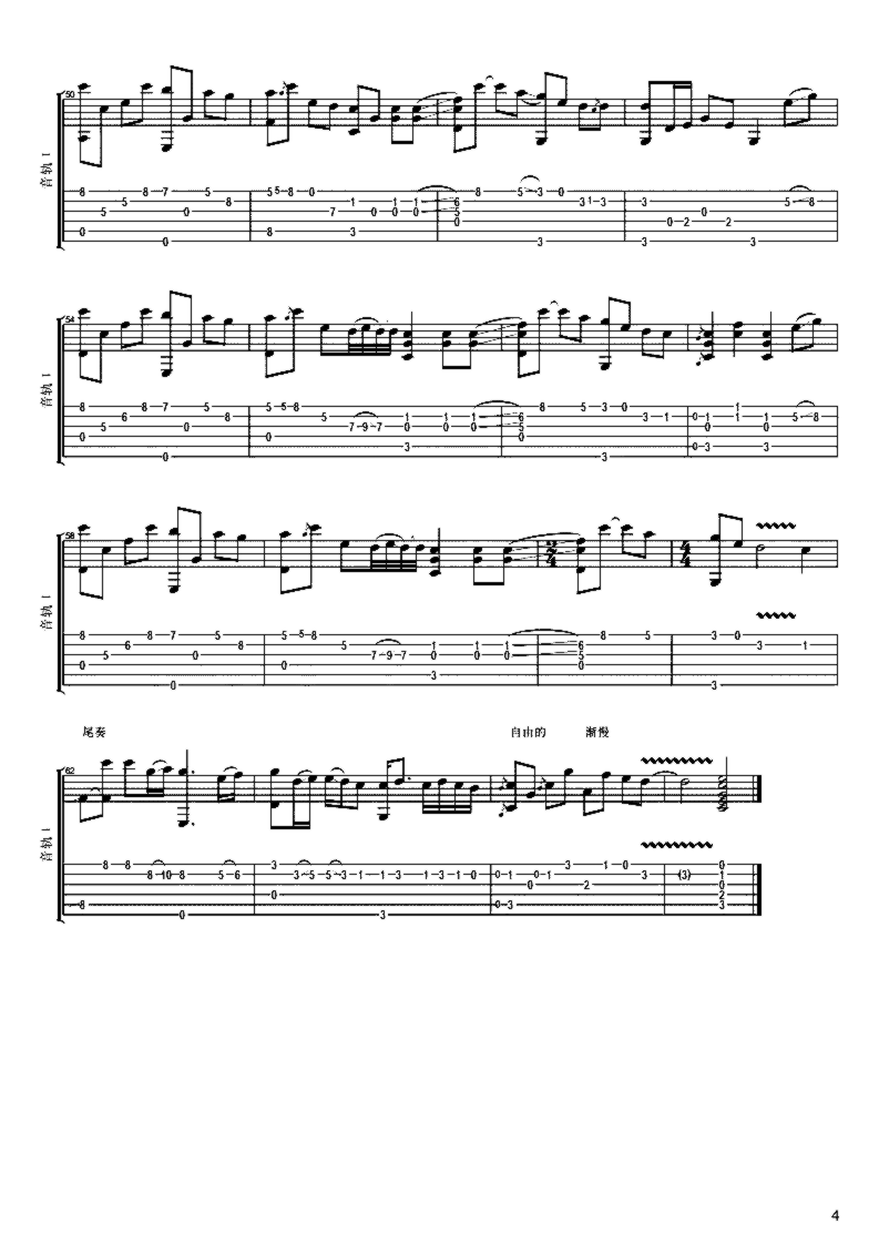 《隐形的翅膀》吉他独奏谱-王雅君