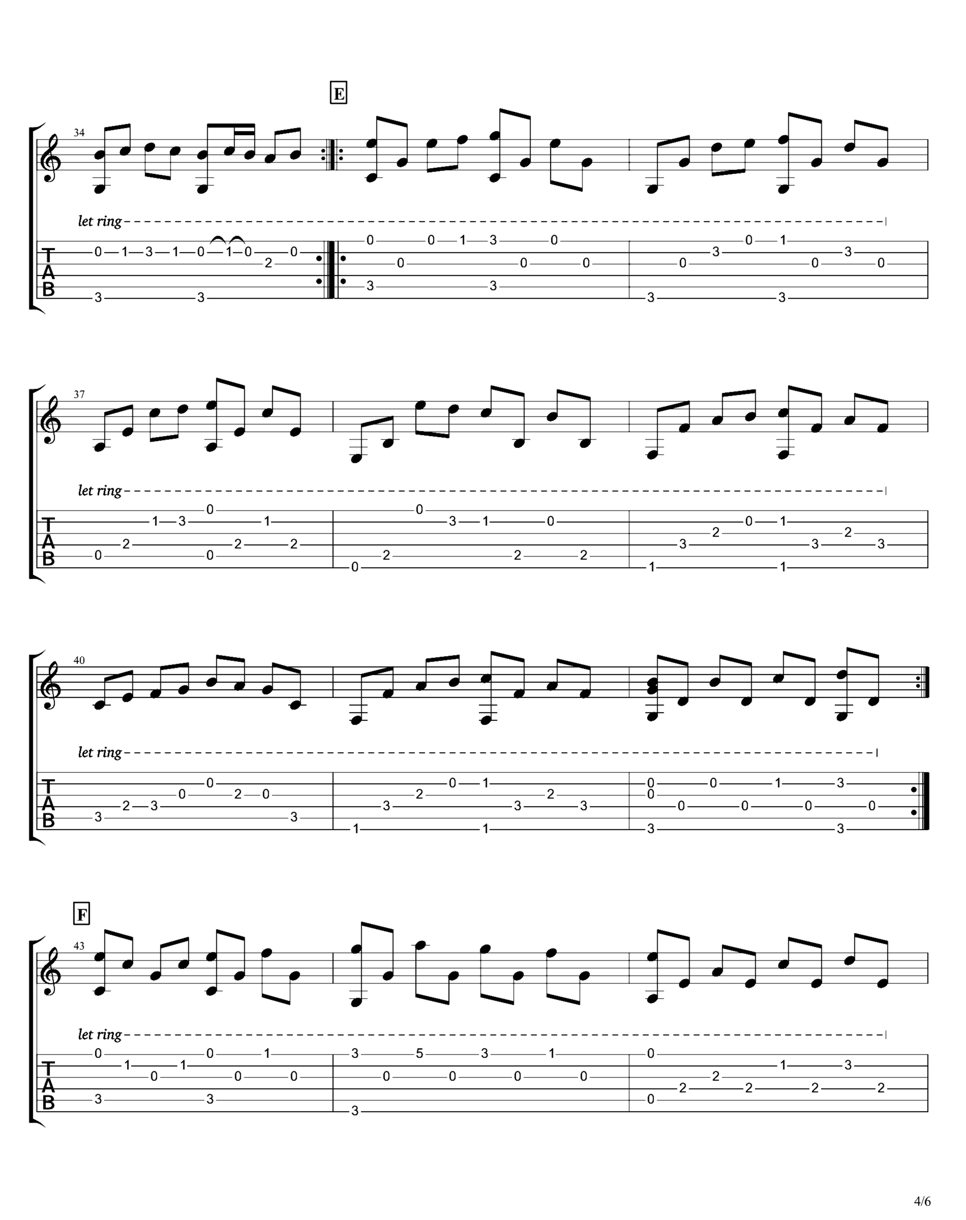 《卡农》吉他独奏谱-佚名