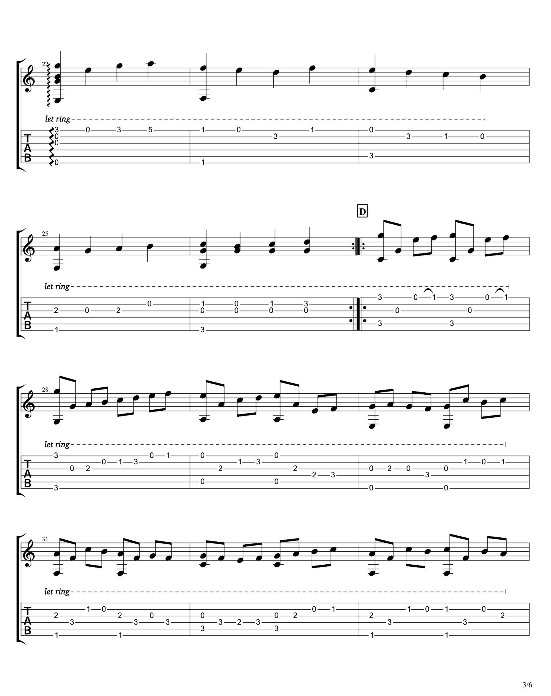 《卡农》吉他独奏谱-佚名