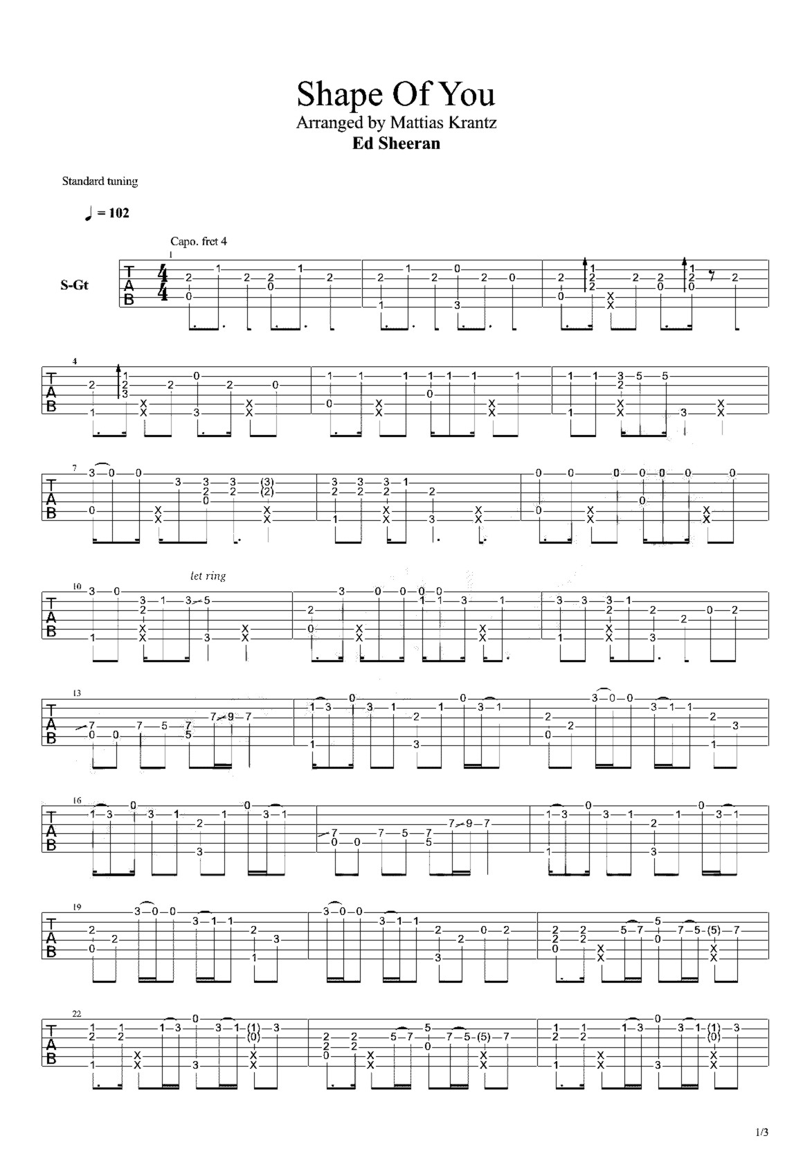 《shape of you》吉他独奏谱-Ed