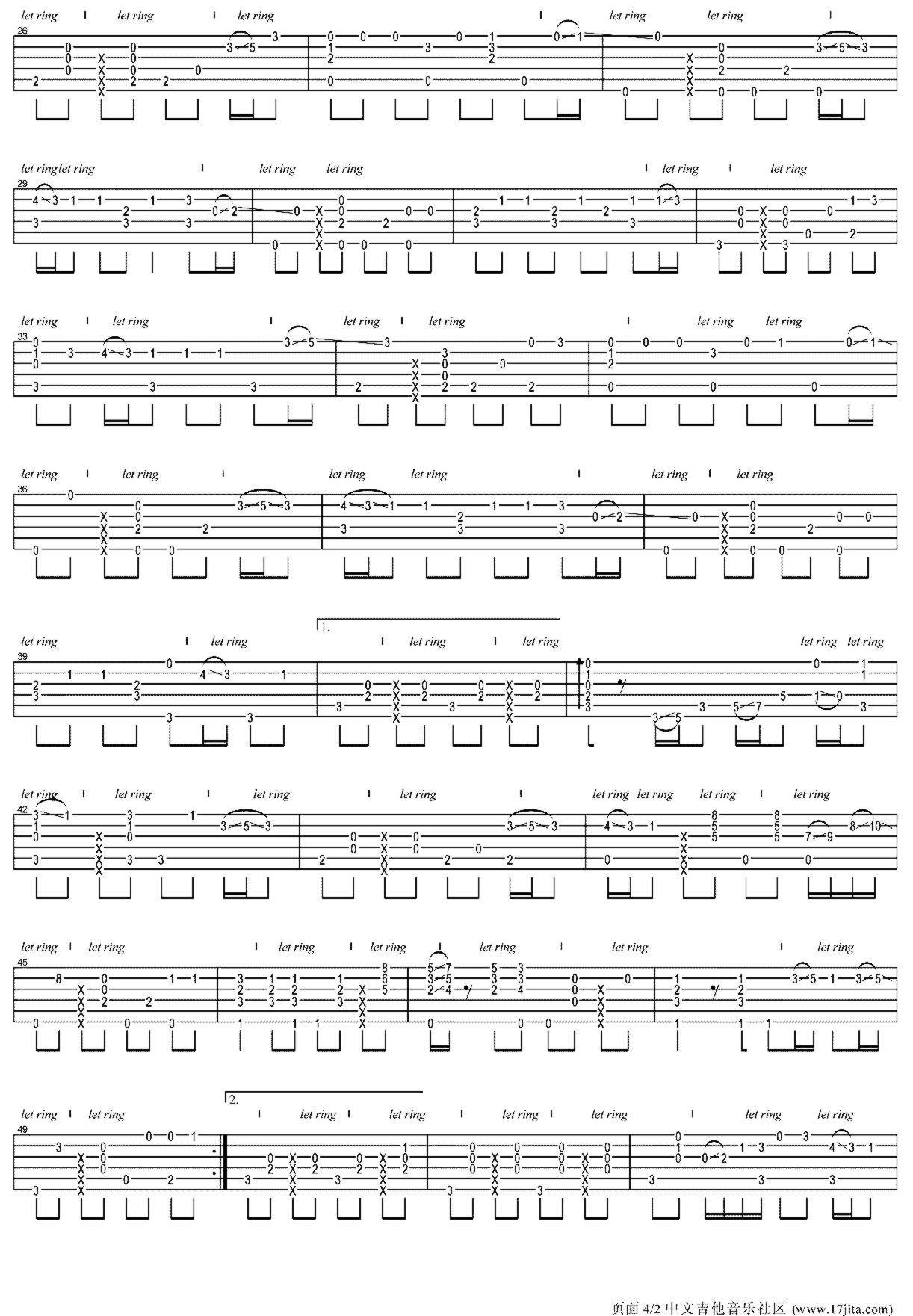 《情非得已》吉他独奏谱-张国祥,汤小康