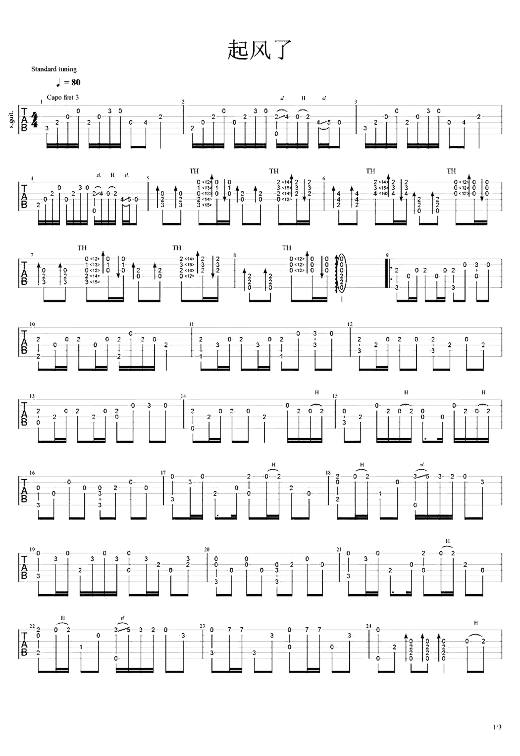 《起风了》吉他独奏谱-吴青峰/买辣椒也用券