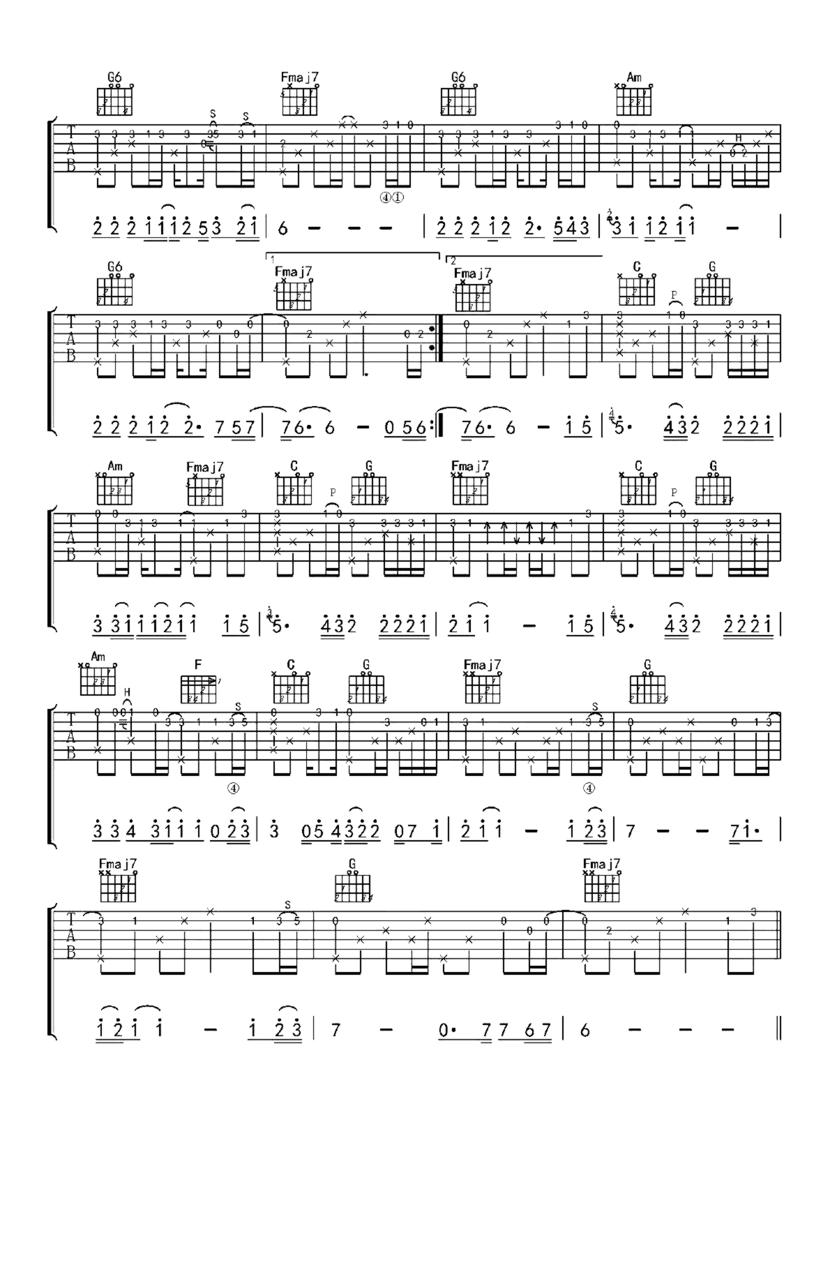 《故乡》吉他独奏谱-许巍