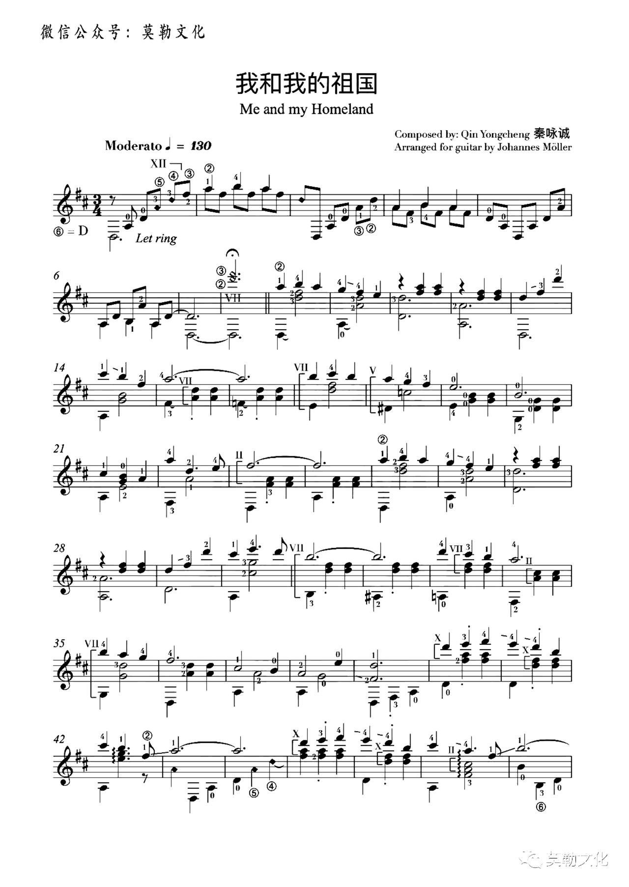 《我和我的祖国》吉他独奏谱-张藜,秦咏诚