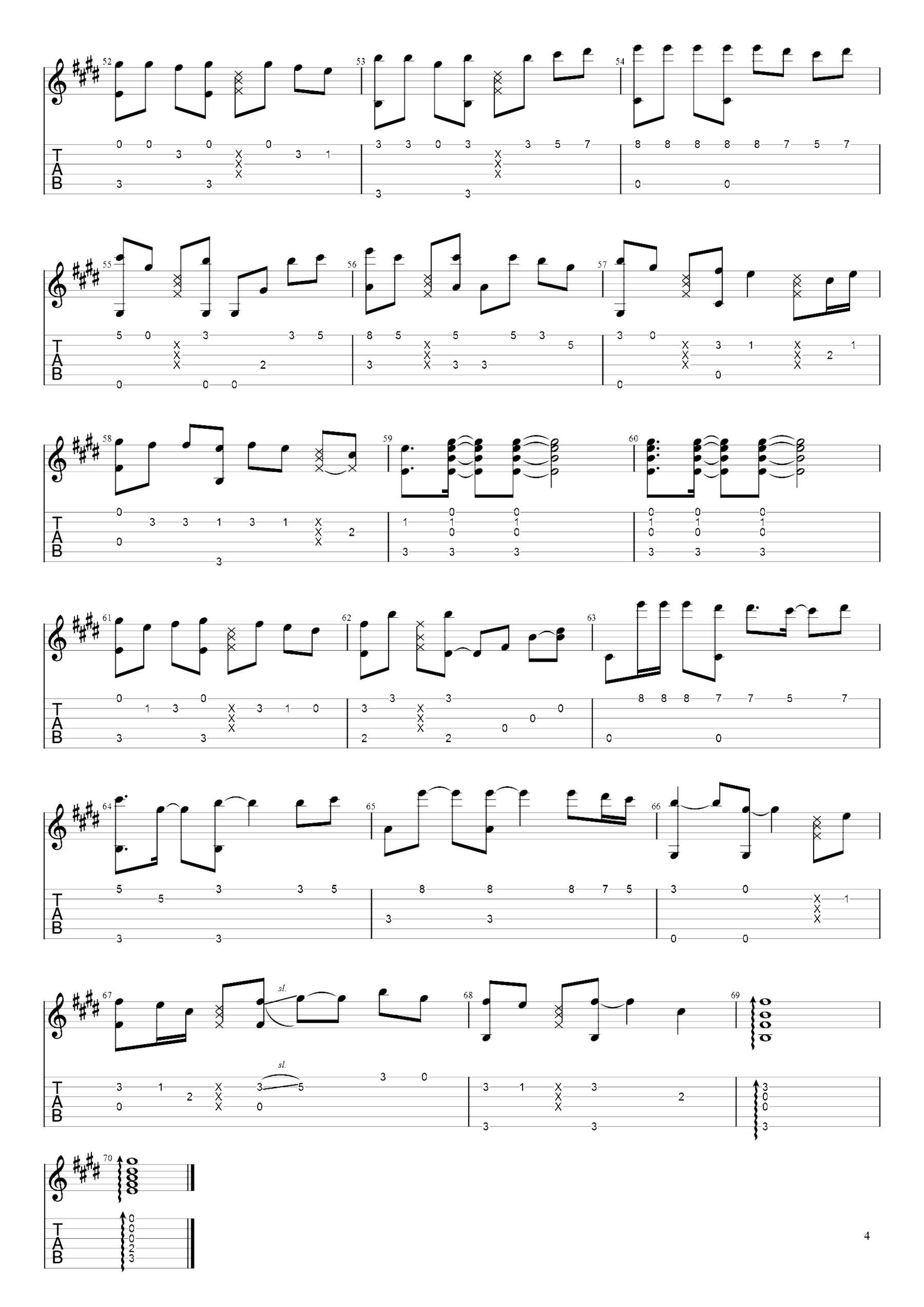 《纸短情长》吉他独奏谱-烟把儿乐队