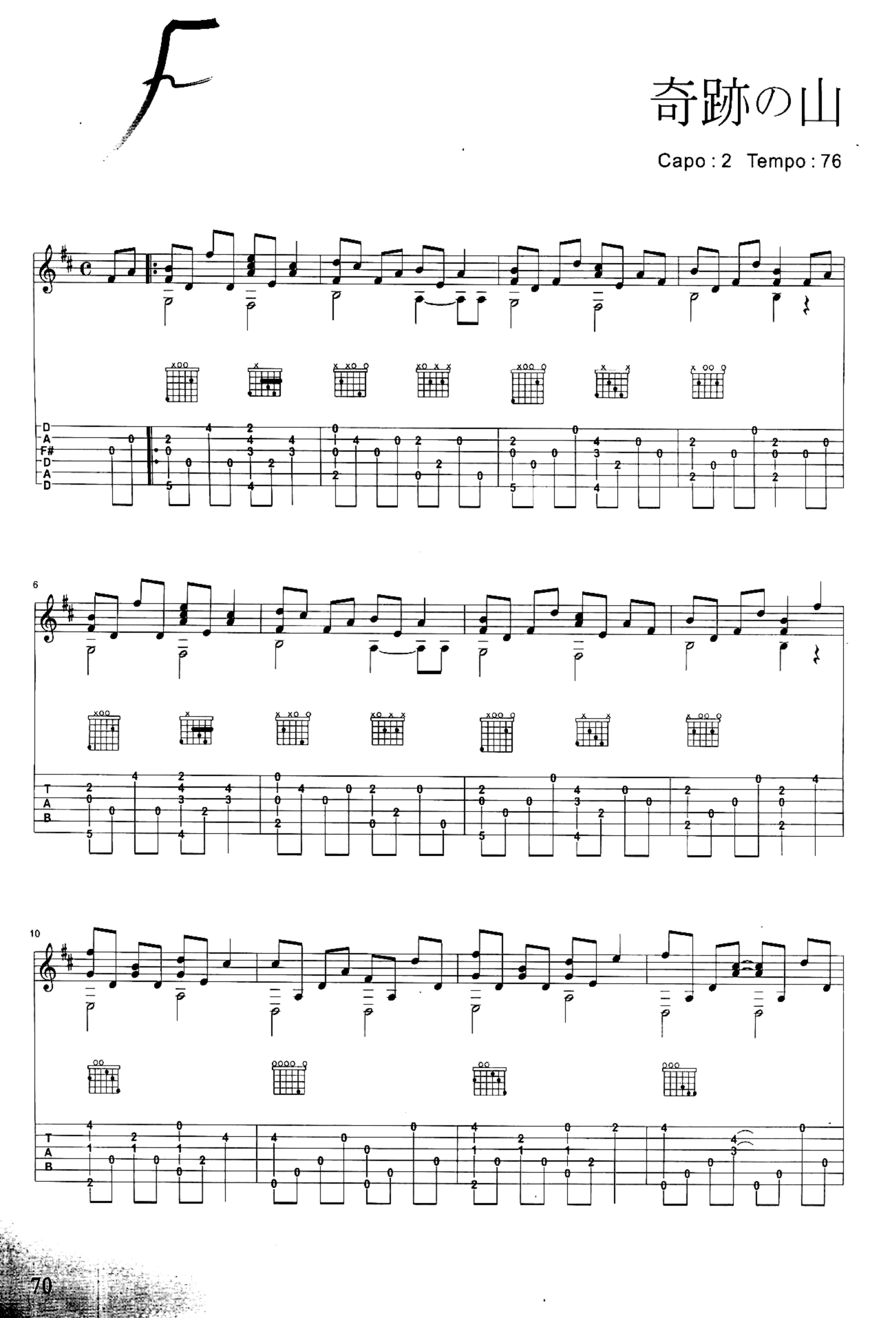 《奇迹的山》吉他独奏谱-岸部真明