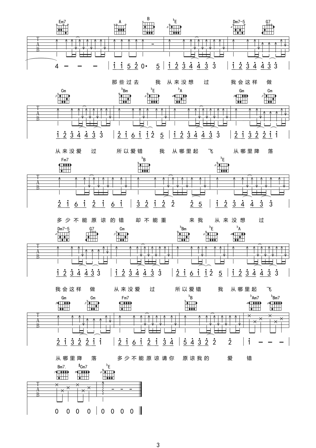王力宏《爱错》吉他谱_C调原版弹唱谱