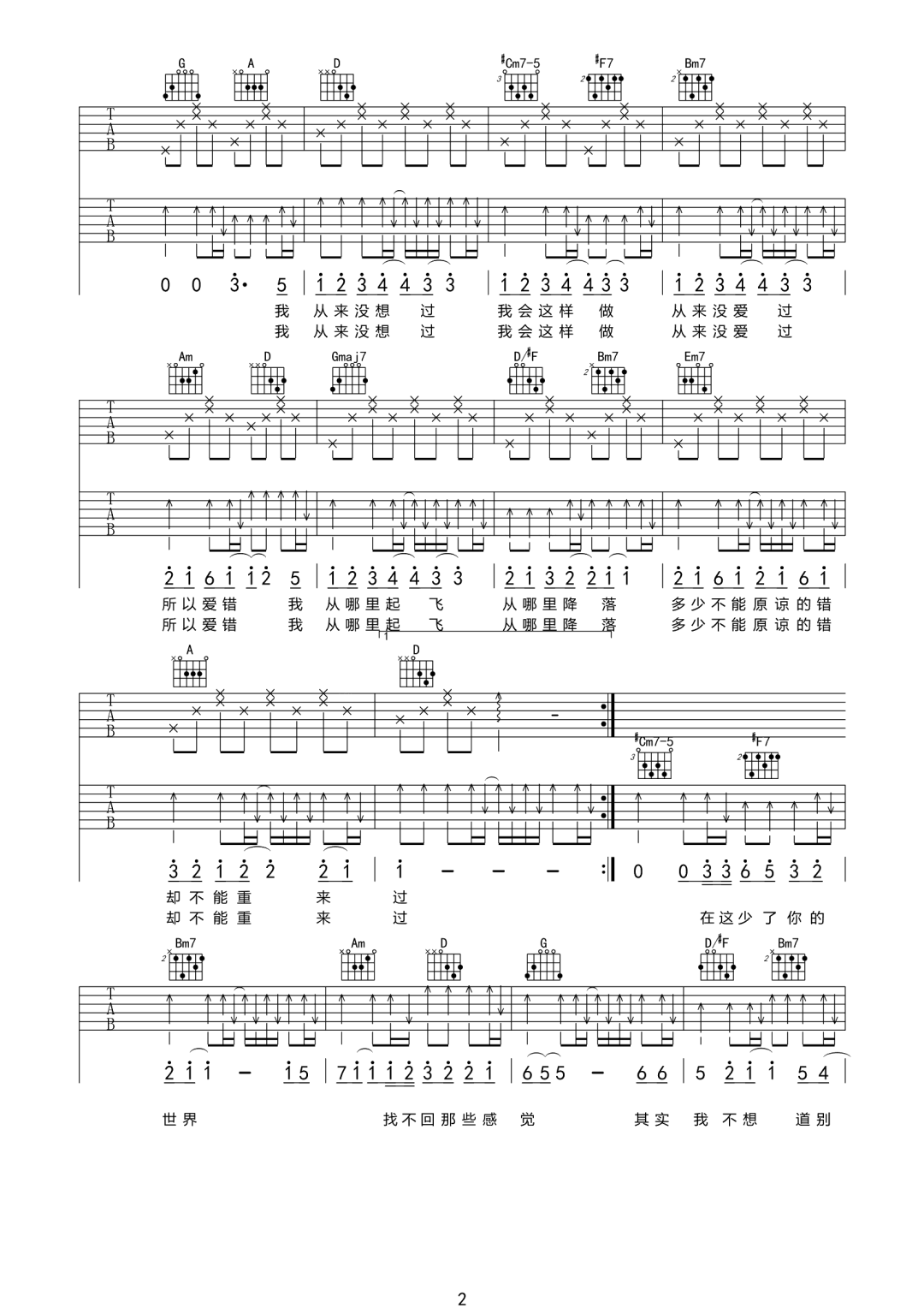 王力宏《爱错》吉他谱_C调原版弹唱谱