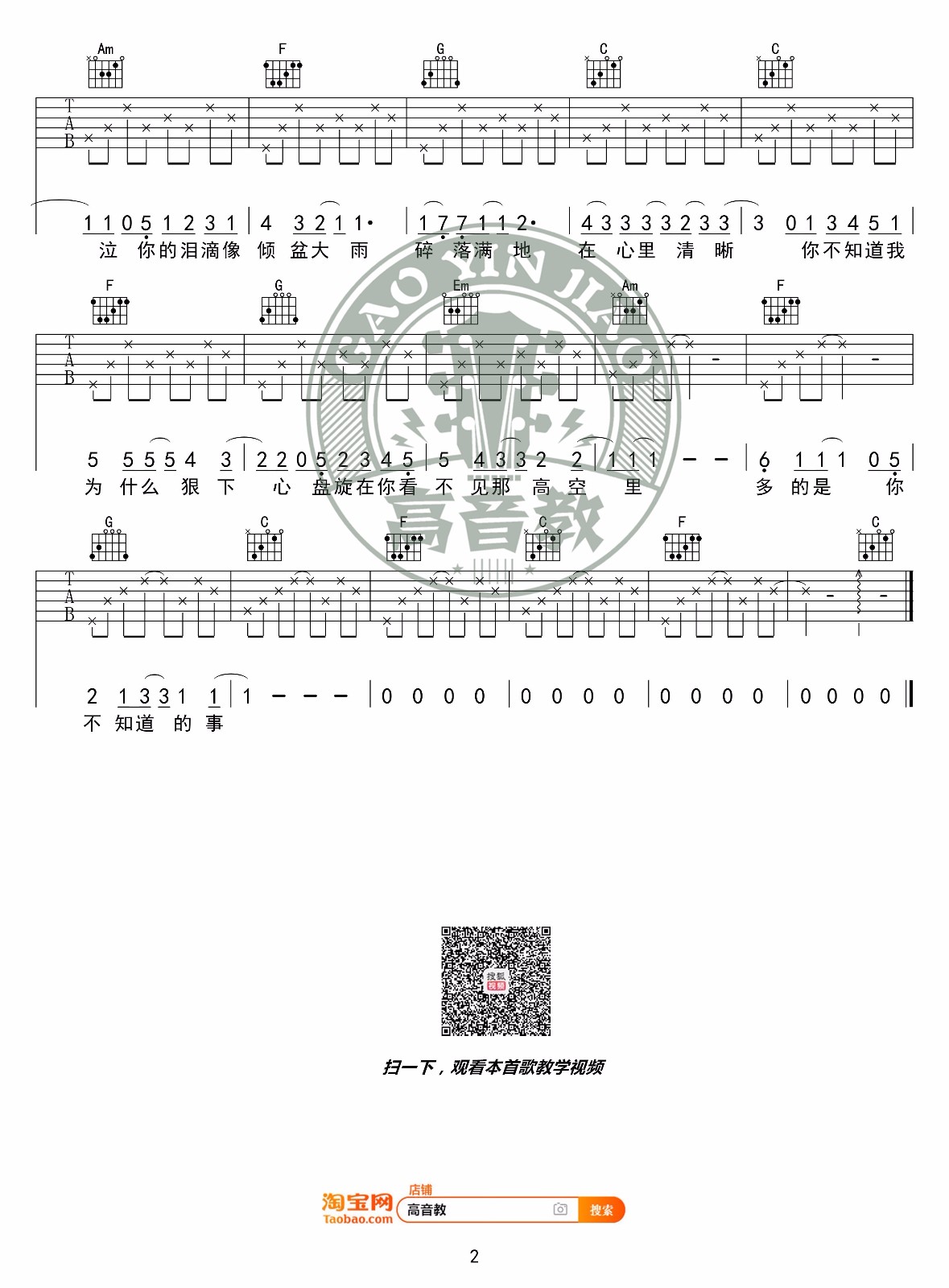 王力宏《你不知道的事》吉他谱_C调原版吉他谱_吉他弹唱教学