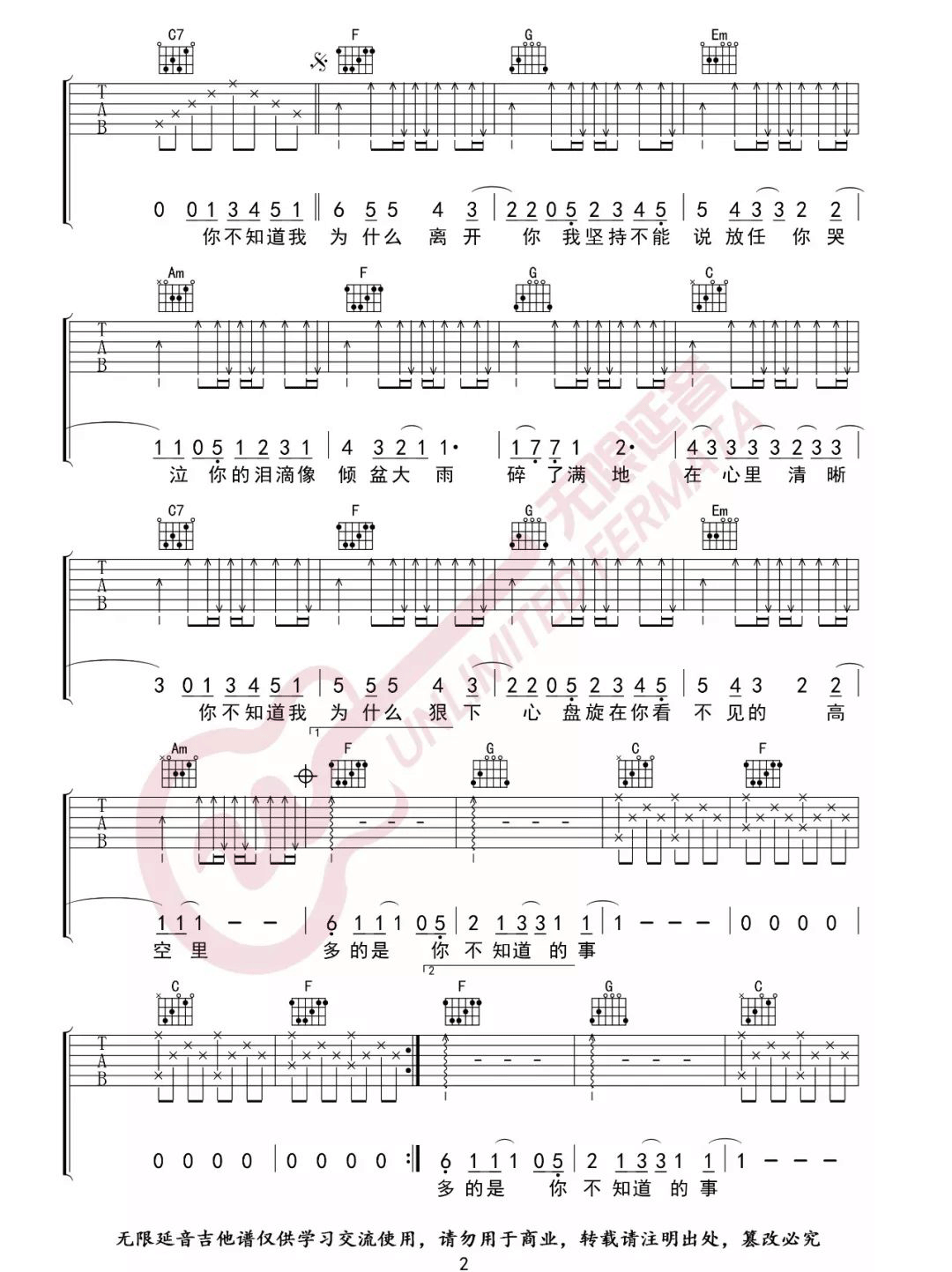 王力宏《你不知道的事》吉他谱_C调原版弹唱谱