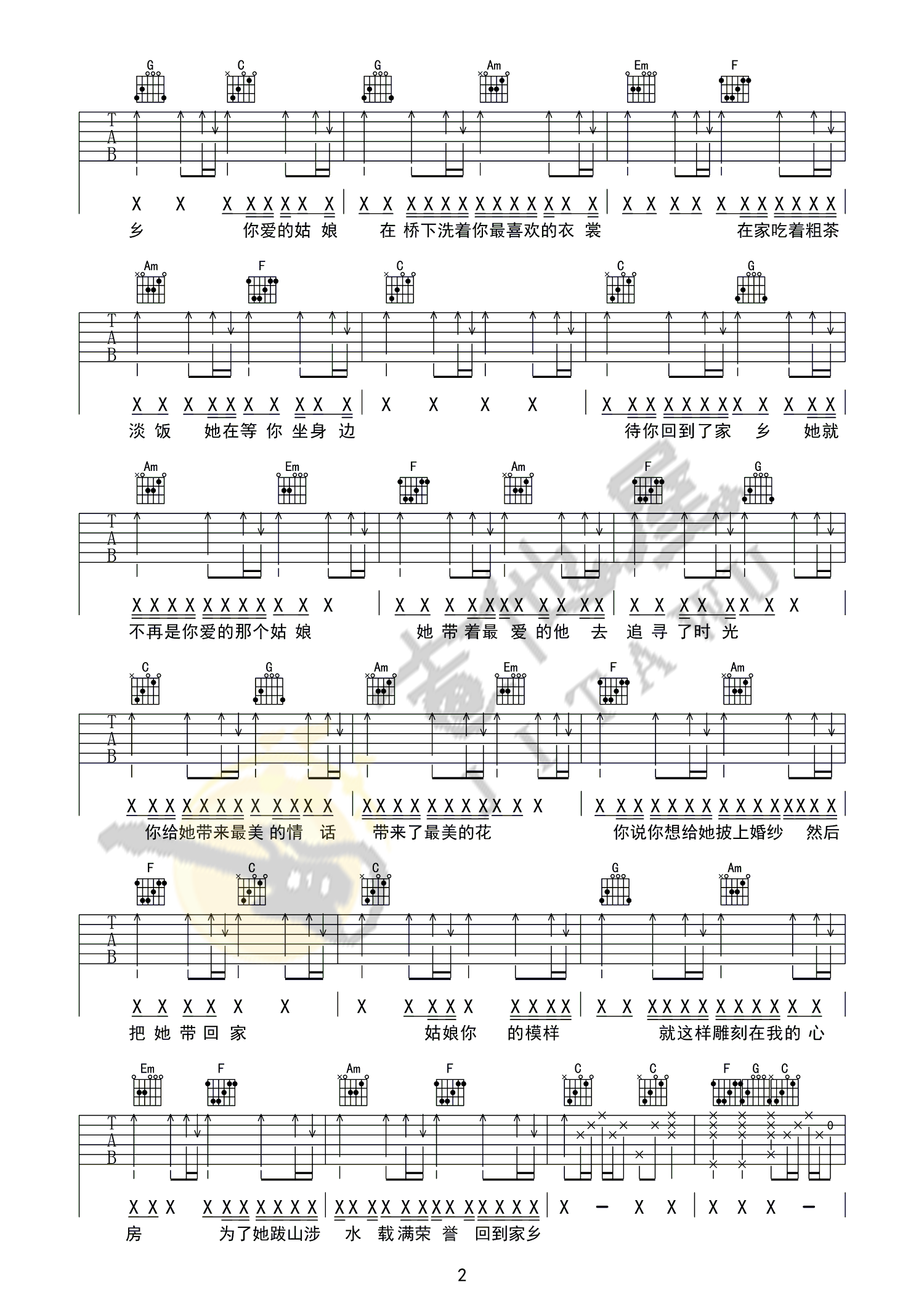 隔壁老樊《你的姑娘》吉他谱_C调原版_图片吉他谱