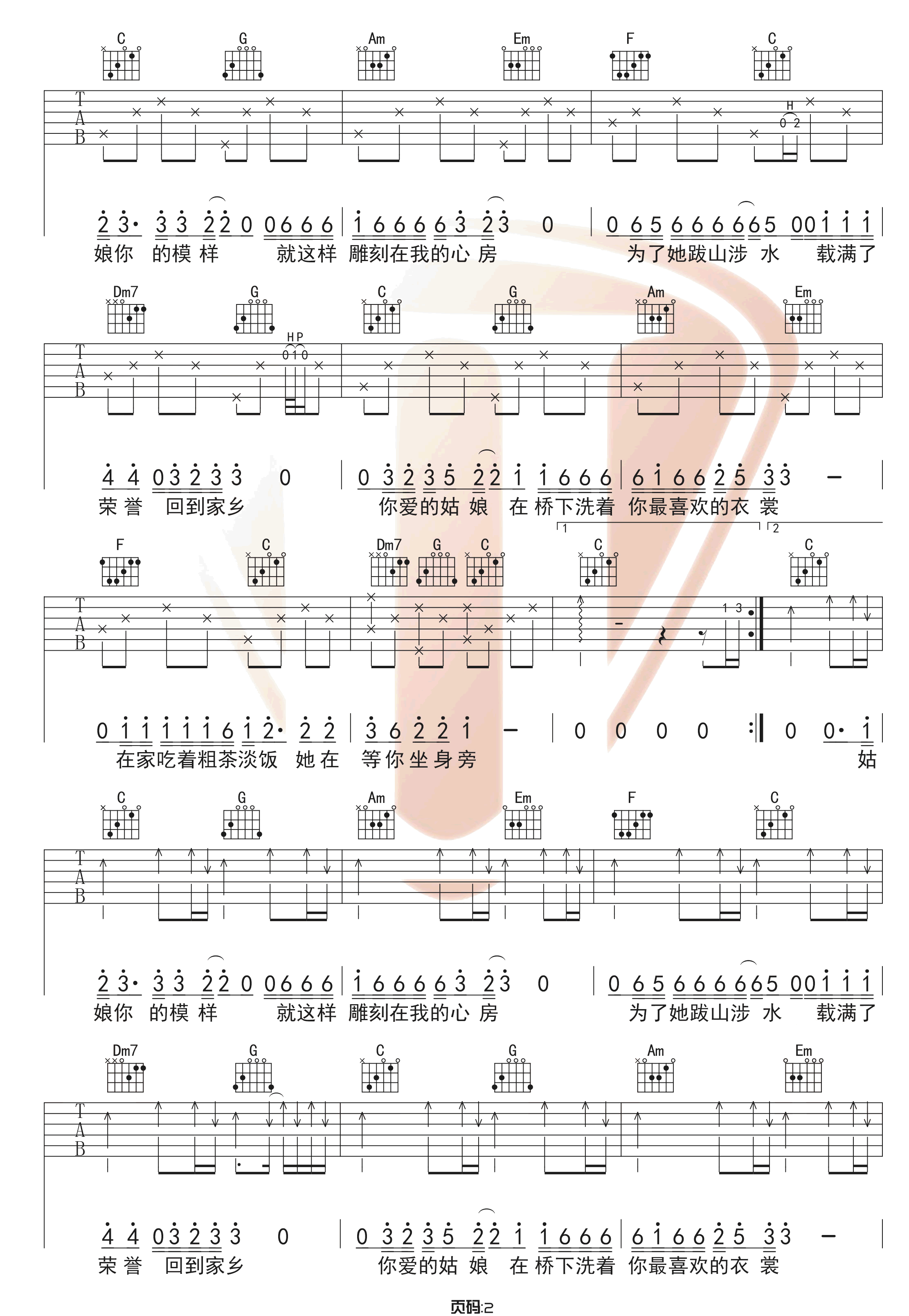 隔壁老樊《你的姑娘》吉他谱_C调弹唱谱_图片吉他谱