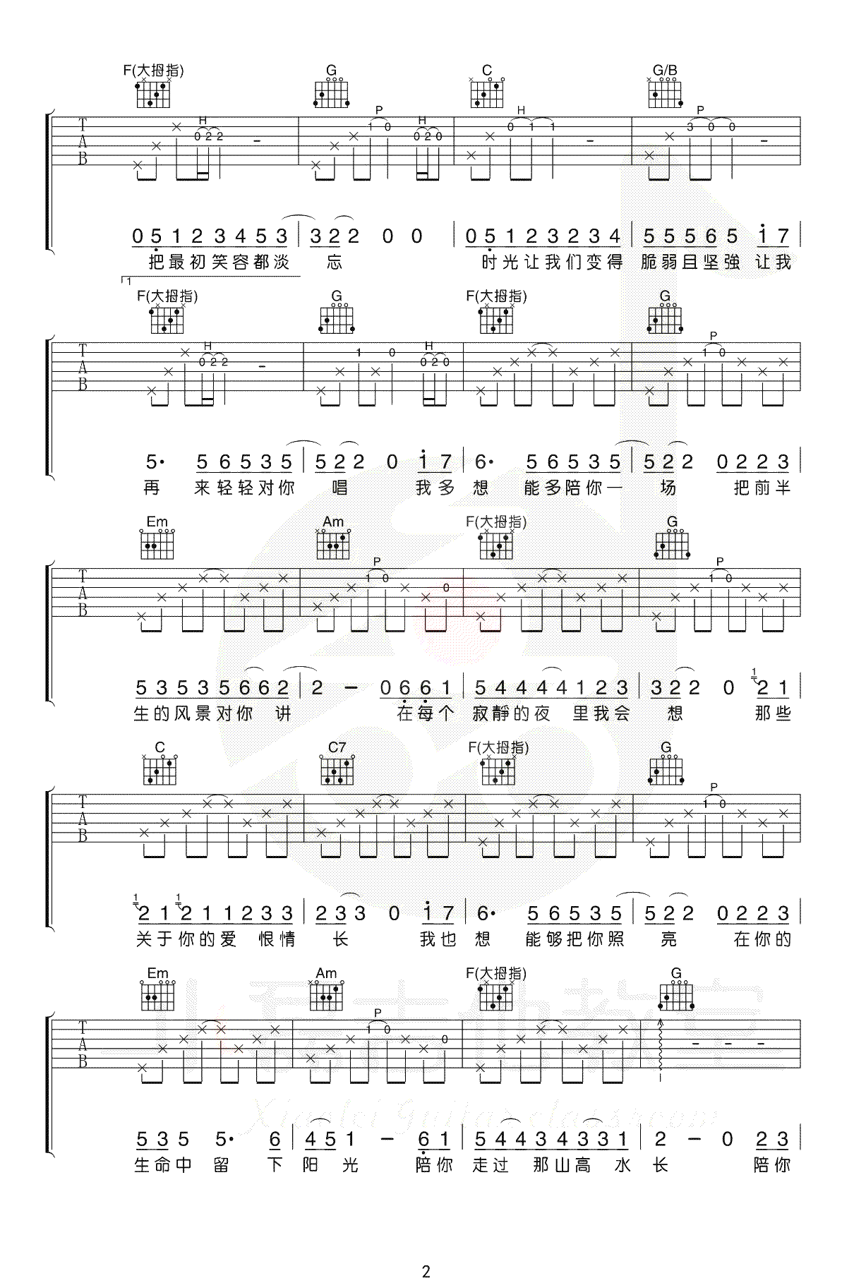 隔壁老樊《这一生关于你的风景》吉他谱_C调吉他谱_吉他弹唱教学