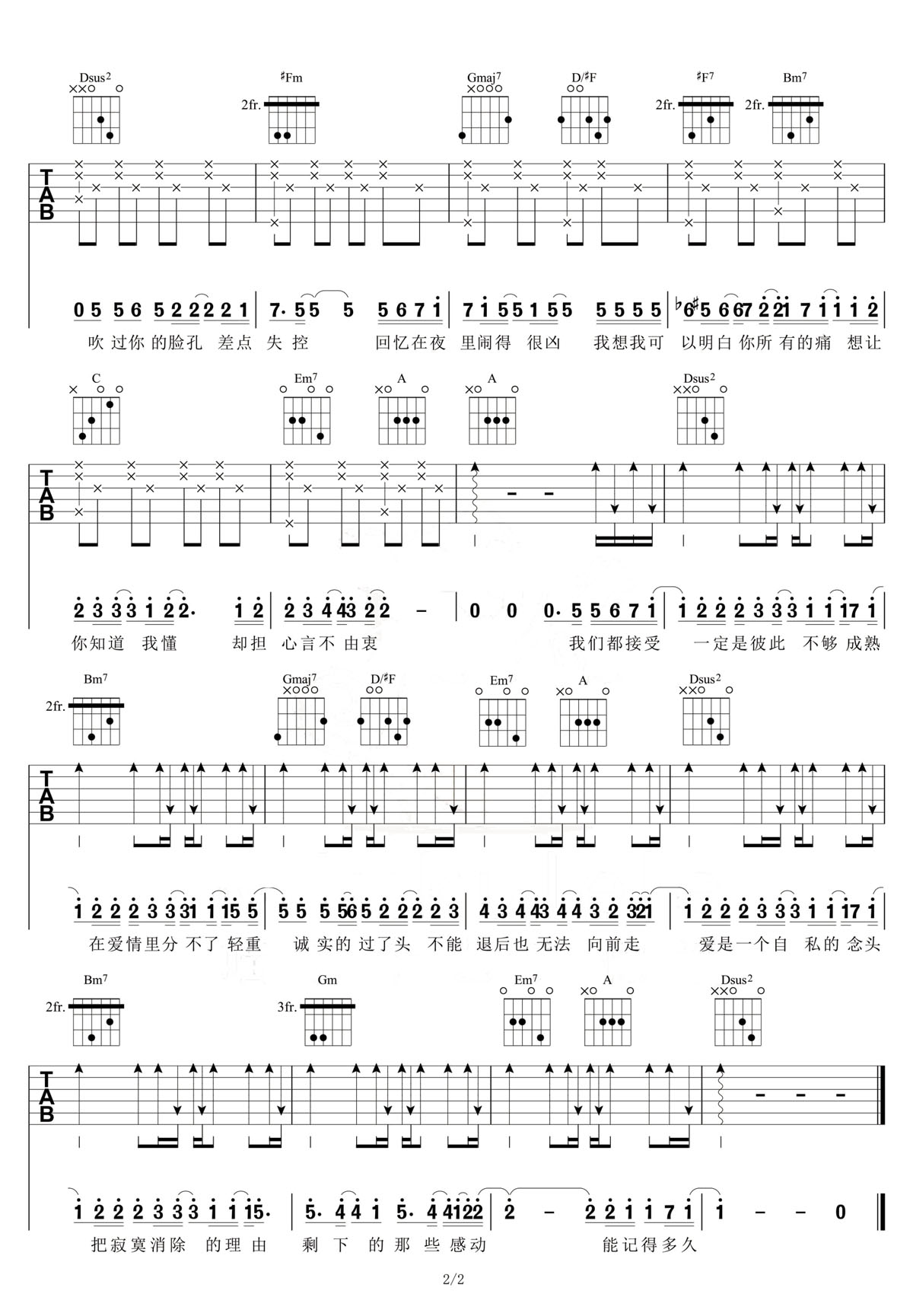 梁静茹《接受》吉他谱_D调原版弹唱谱