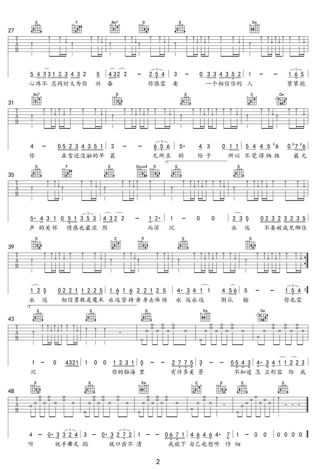 陈奕迅《相信你的人》吉他谱_G调原版弹唱谱