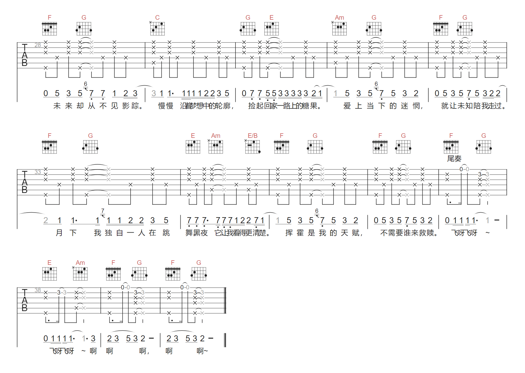欧阳娜娜《暮色森林》吉他谱_C调原版弹唱谱
