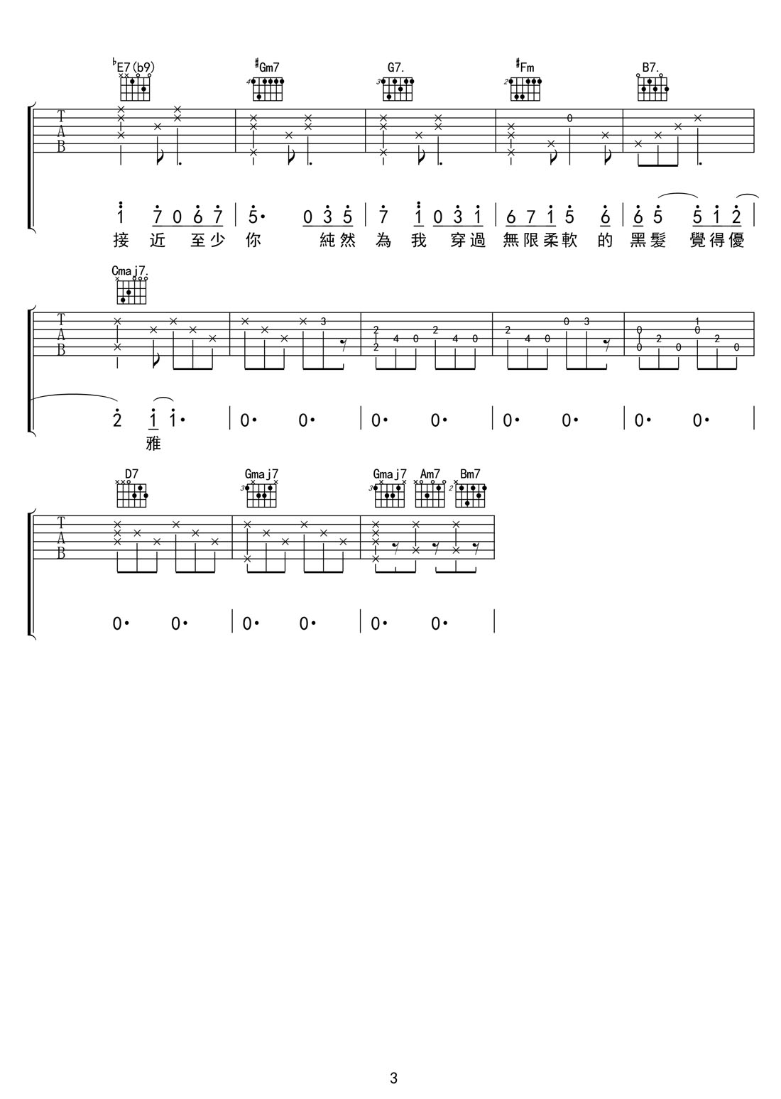 谢安琪《三生一吻》吉他谱_G调原版弹唱谱