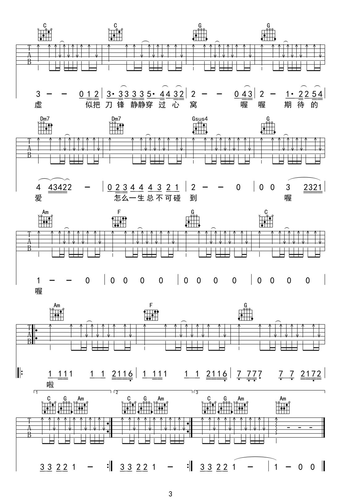 Beyond《无尽空虚》吉他谱_C调原版弹唱谱 Beyond《无尽空虚》吉他谱_C调原版弹唱谱