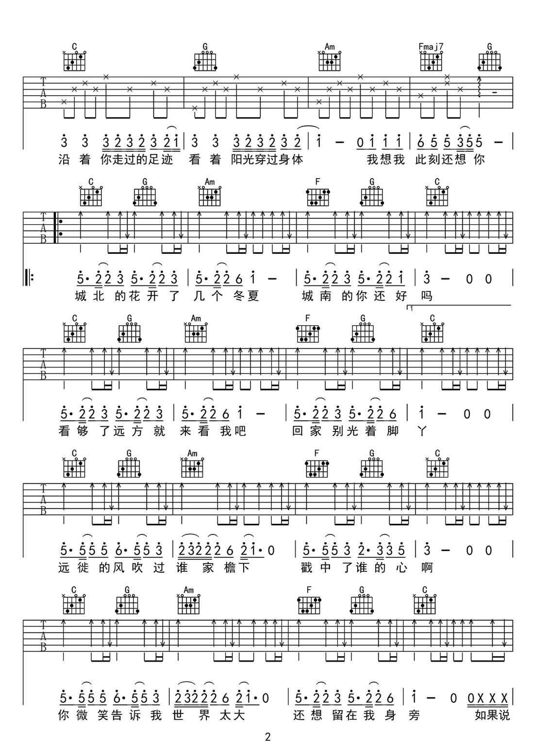 王宇宙Leto/乔浚丞《城北的花》吉他谱_C调原版弹唱谱
