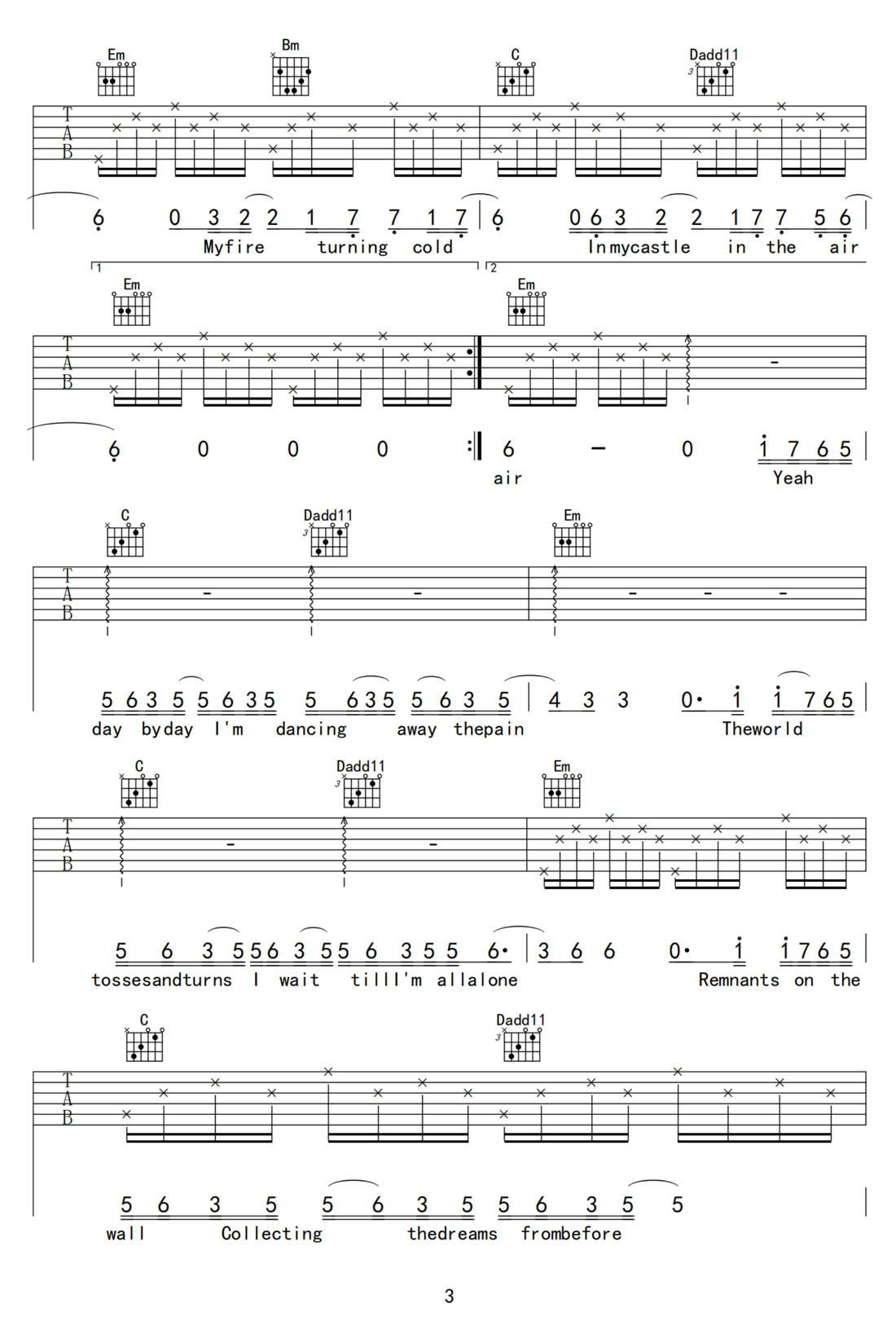 林俊杰《Castle In The Air》吉他谱_G调原版弹唱谱