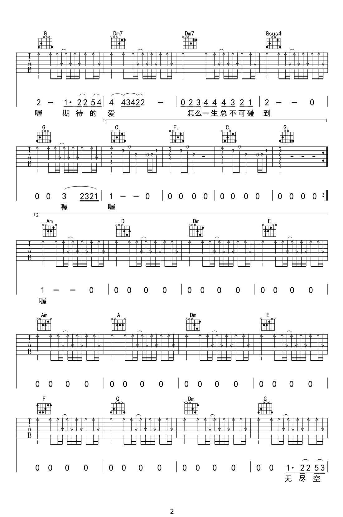 Beyond《无尽空虚》吉他谱_C调原版弹唱谱 Beyond《无尽空虚》吉他谱_C调原版弹唱谱