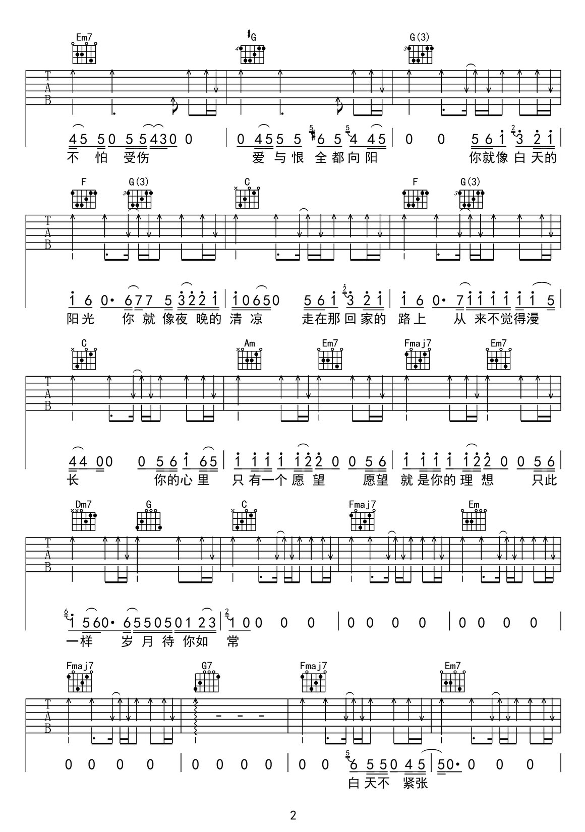 梁博《安然无恙》吉他谱_C调扫弦版弹唱谱
