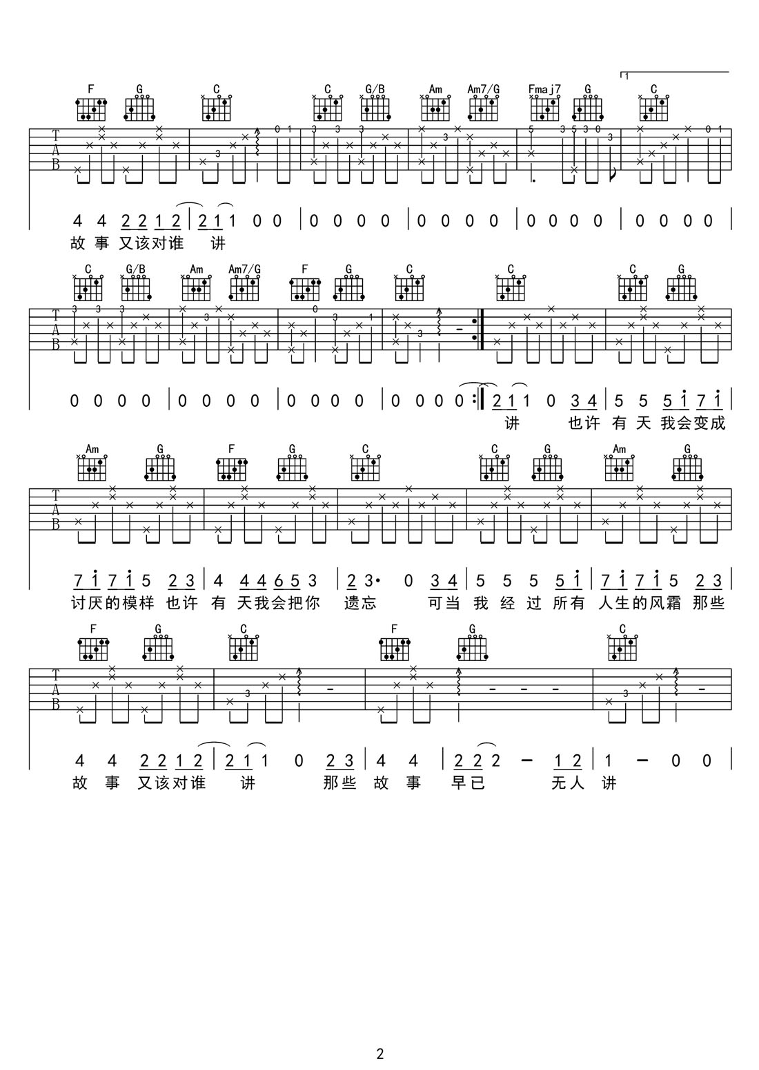 四熹丸子《窗外小雨》吉他谱_C调原版弹唱谱