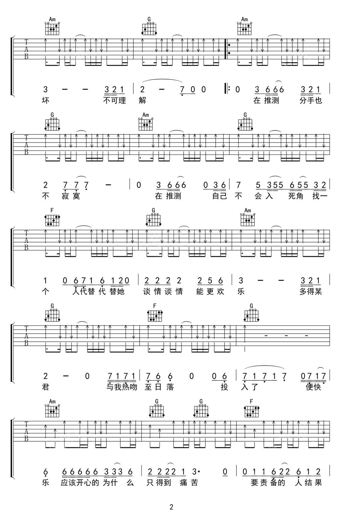 谢霆锋《估计错误》吉他谱_C调原版弹唱谱