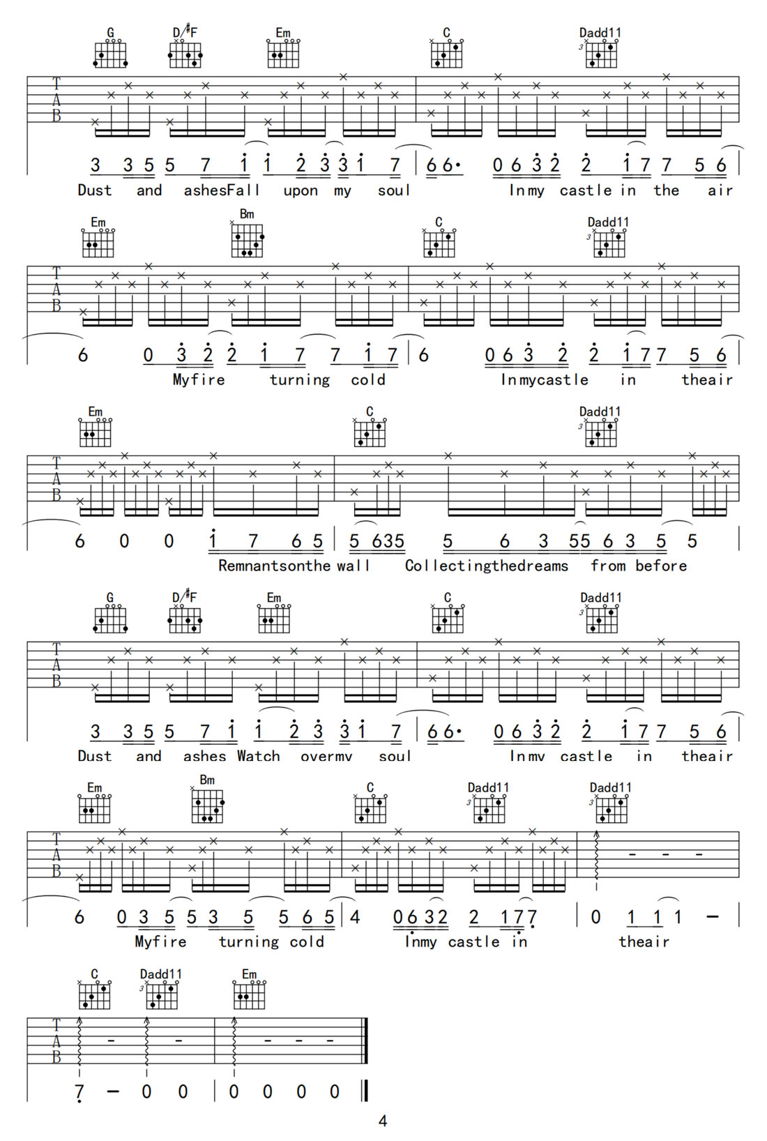 林俊杰《Castle In The Air》吉他谱_G调原版弹唱谱