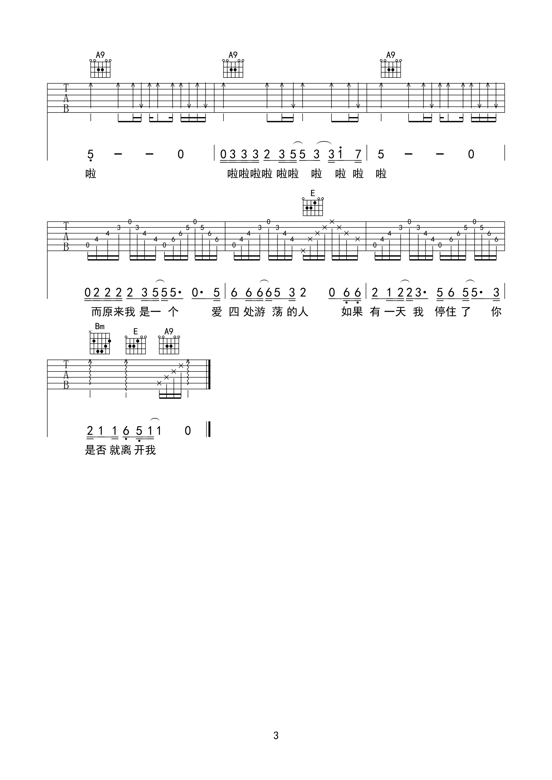 陈升《恨情歌》吉他谱_A调原版弹唱谱