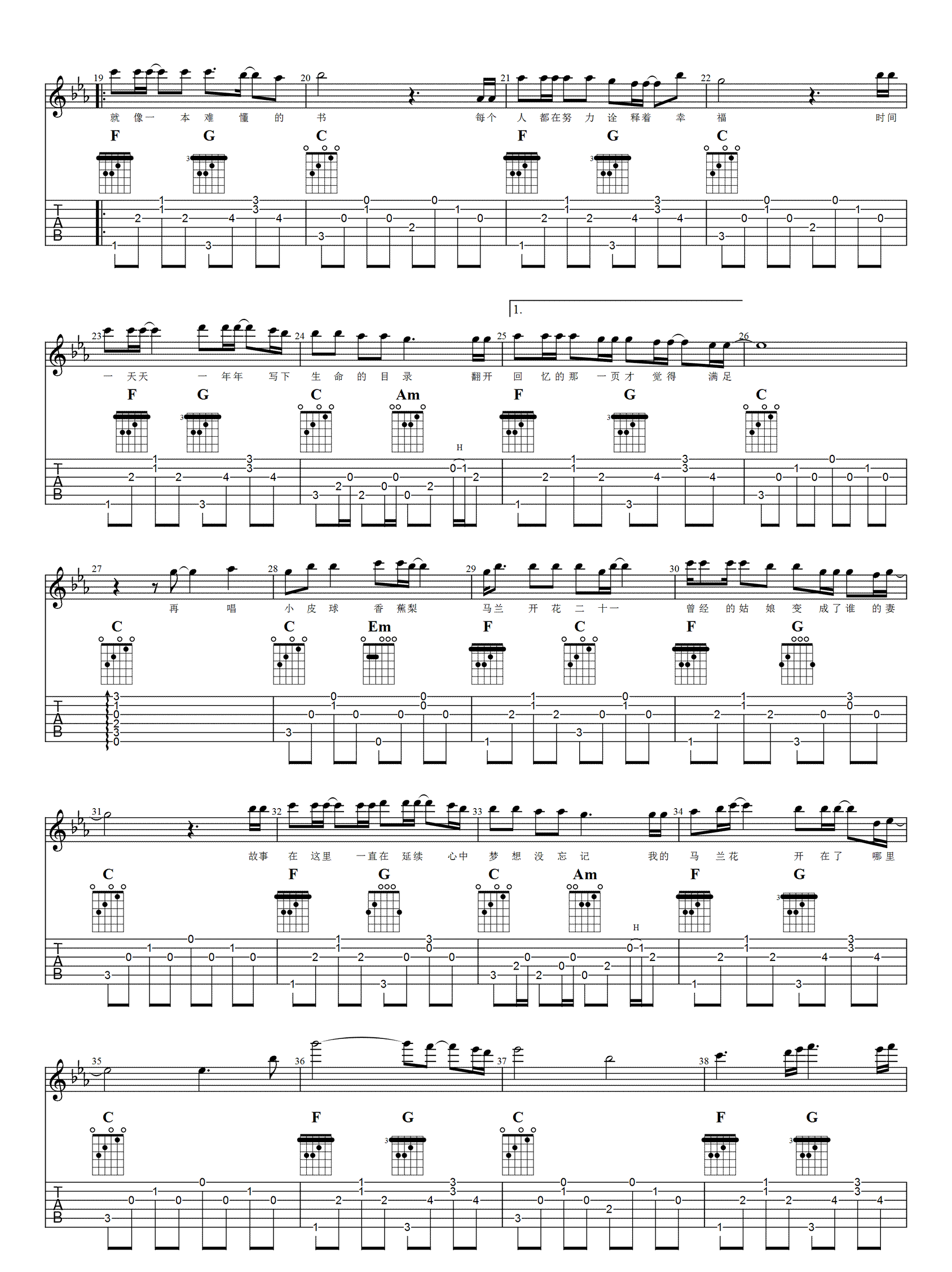 大痒痒《马兰花》吉他谱_C调原版弹唱谱 大痒痒《马兰花》吉他谱_C调原版弹唱谱