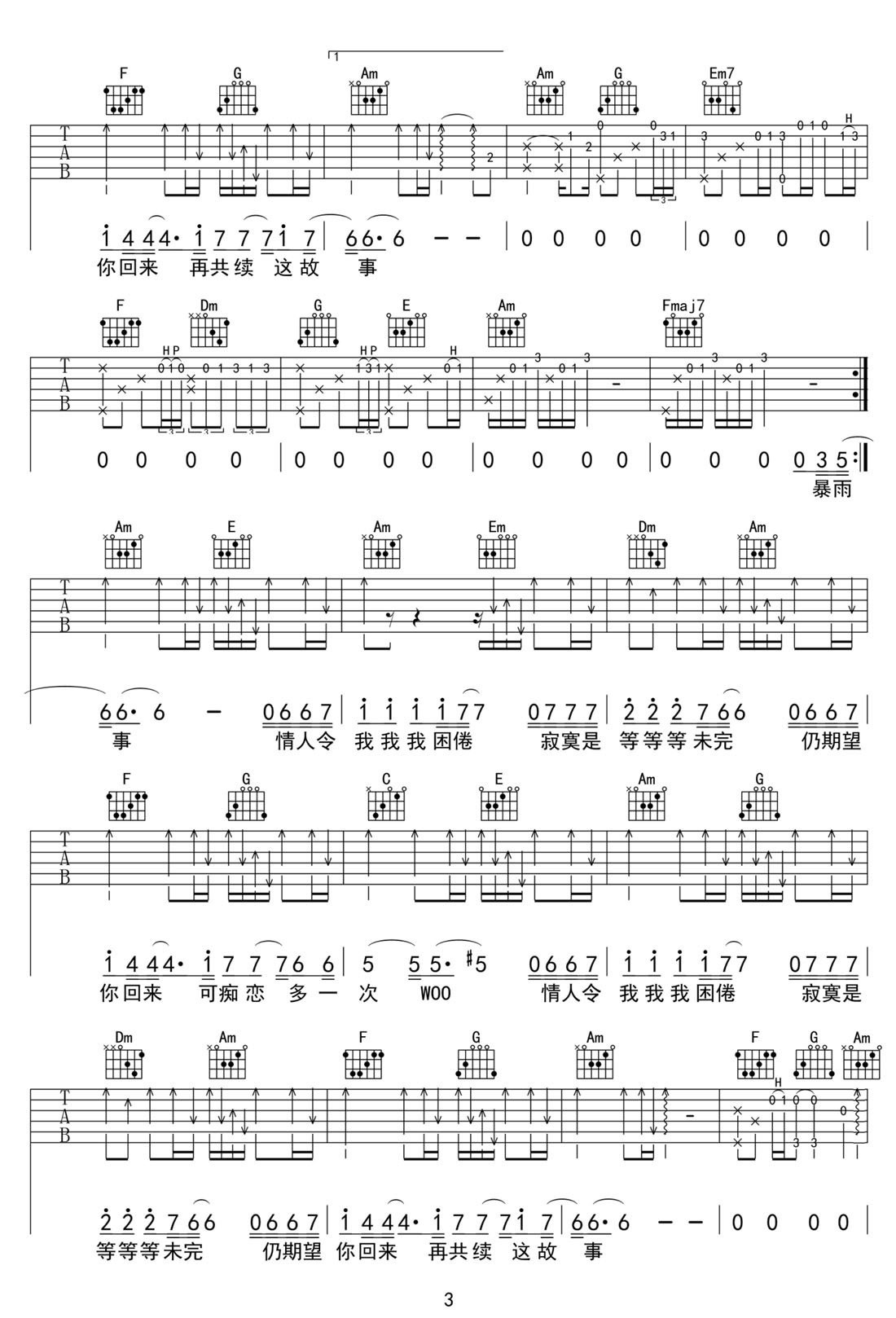 谭咏麟《再见亦是泪》吉他谱_C调原版弹唱谱 谭咏麟《再见亦是泪》吉他谱_C调原版弹唱谱