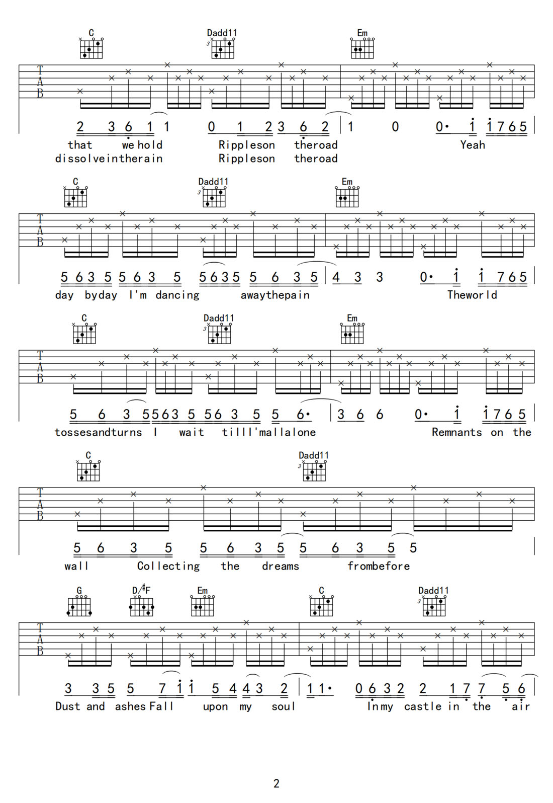 林俊杰《Castle In The Air》吉他谱_G调原版弹唱谱